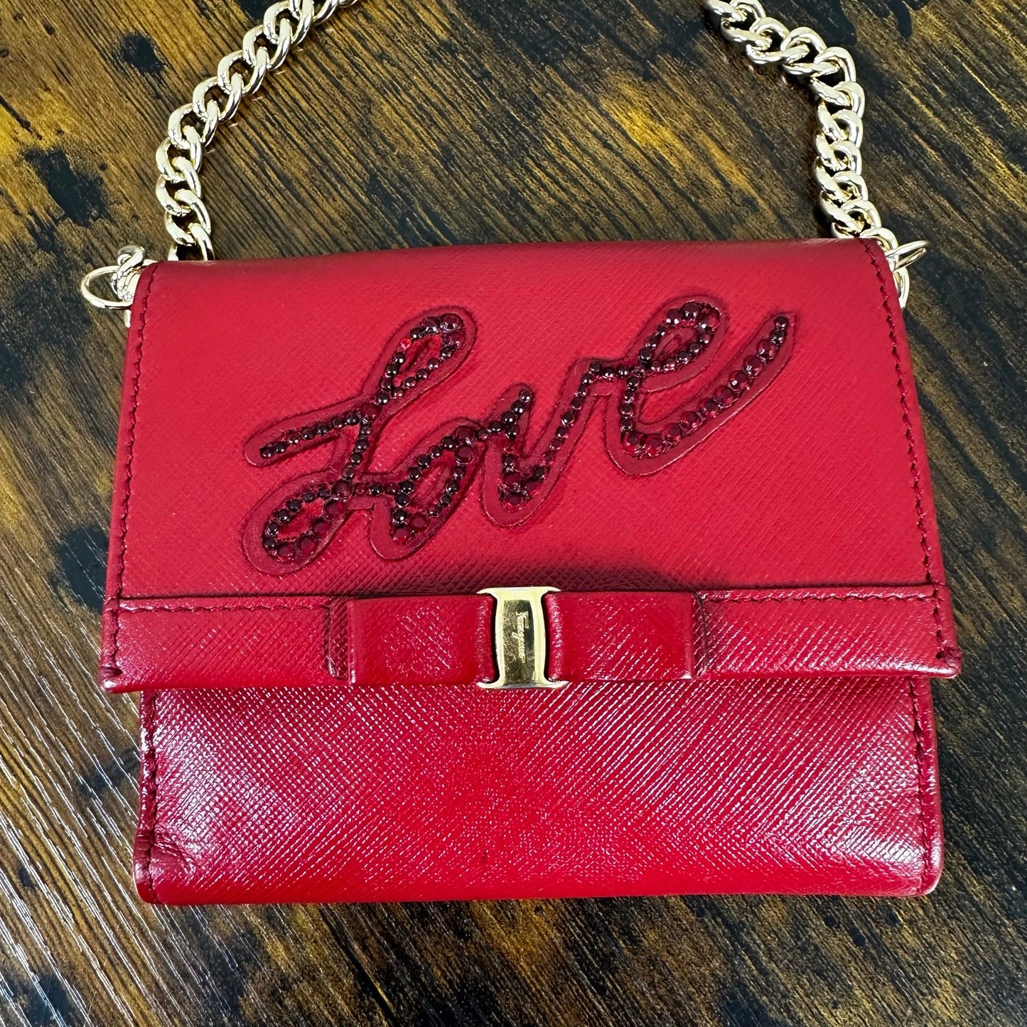 Rare Salvatore Ferragamo "Love" Compact Wallet Red Leather