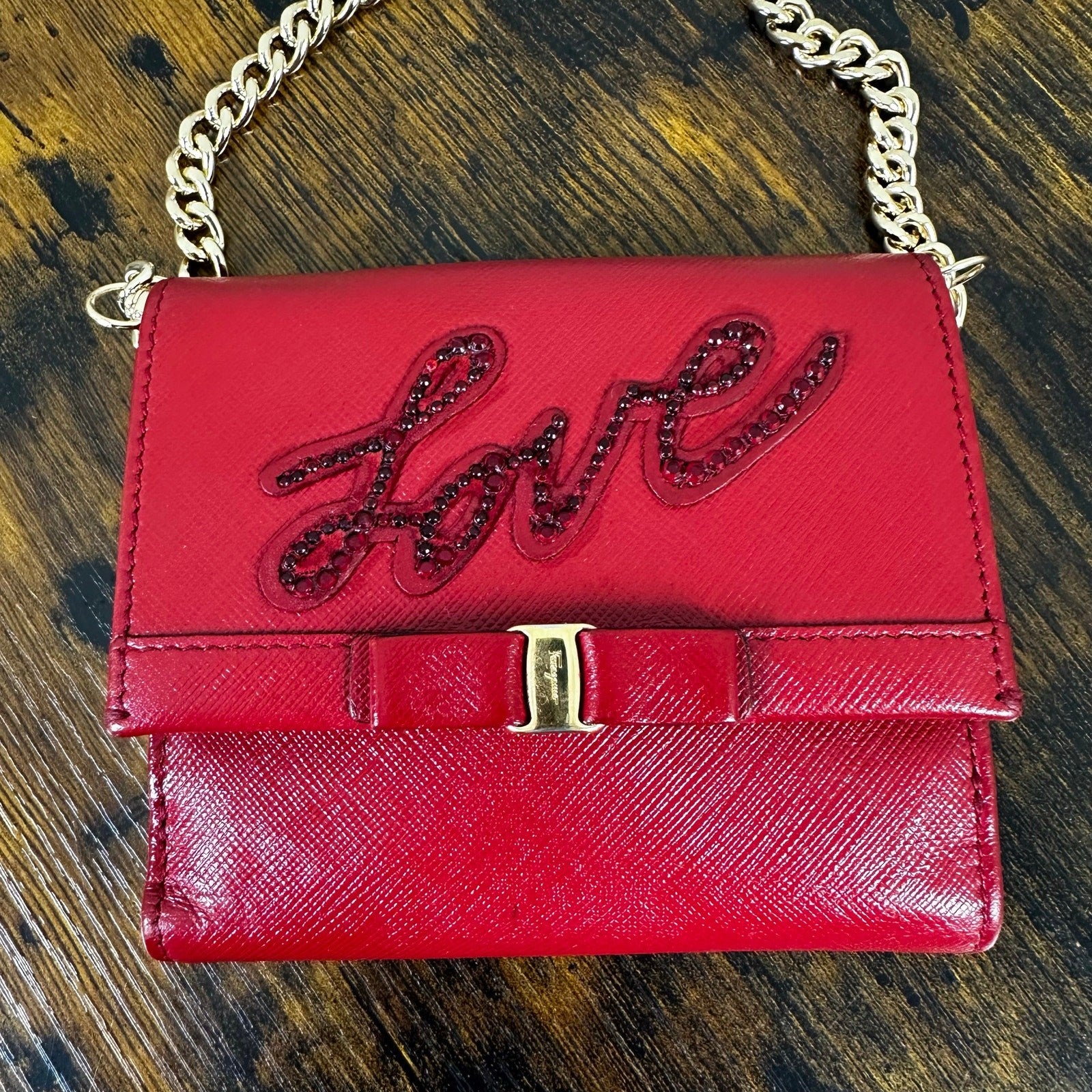 Rare Salvatore Ferragamo "Love" Compact Wallet Red Leather