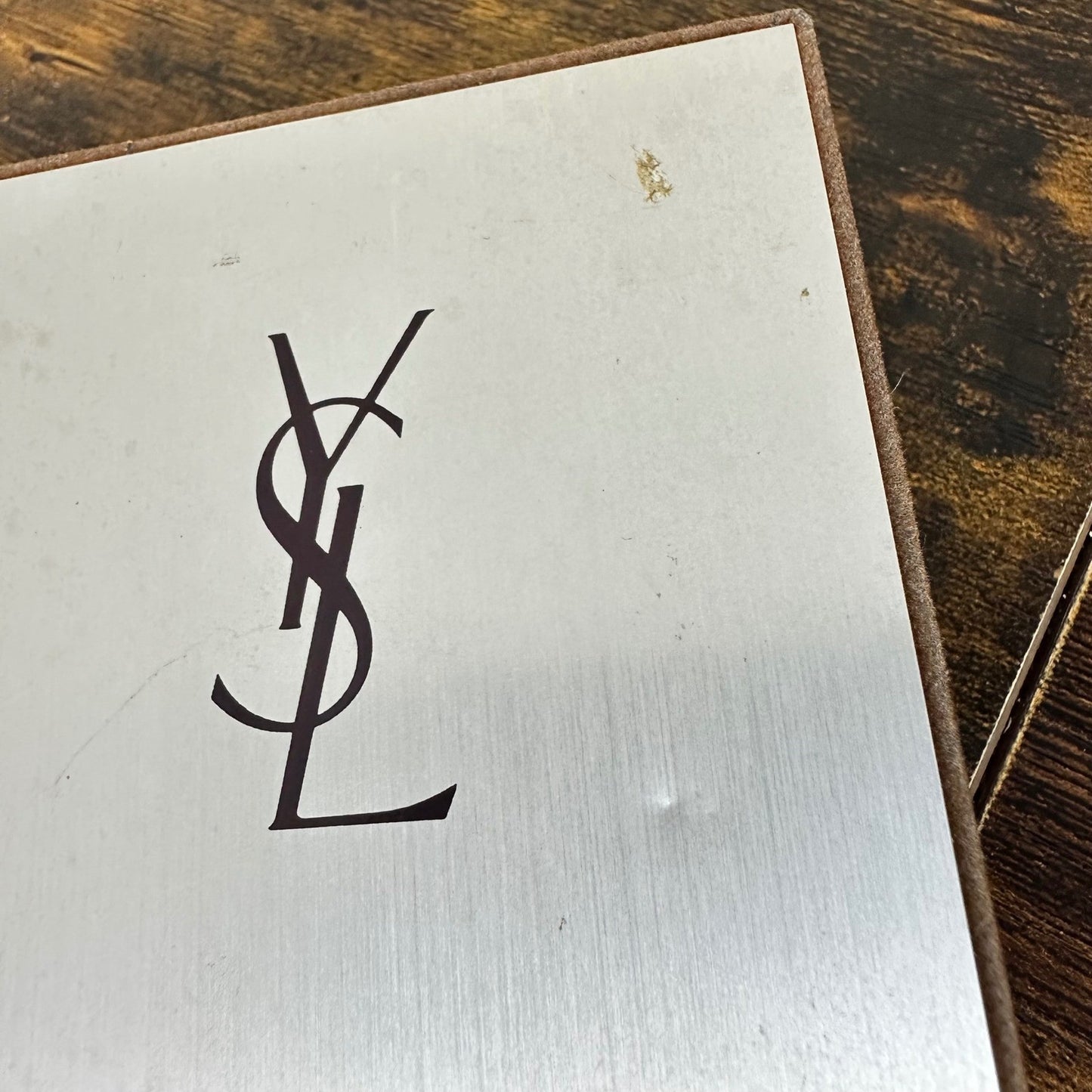 YSL Yves Saint Laurent Padlock Bag Charm Key Ring Silver Greek Key w/Box Vintage