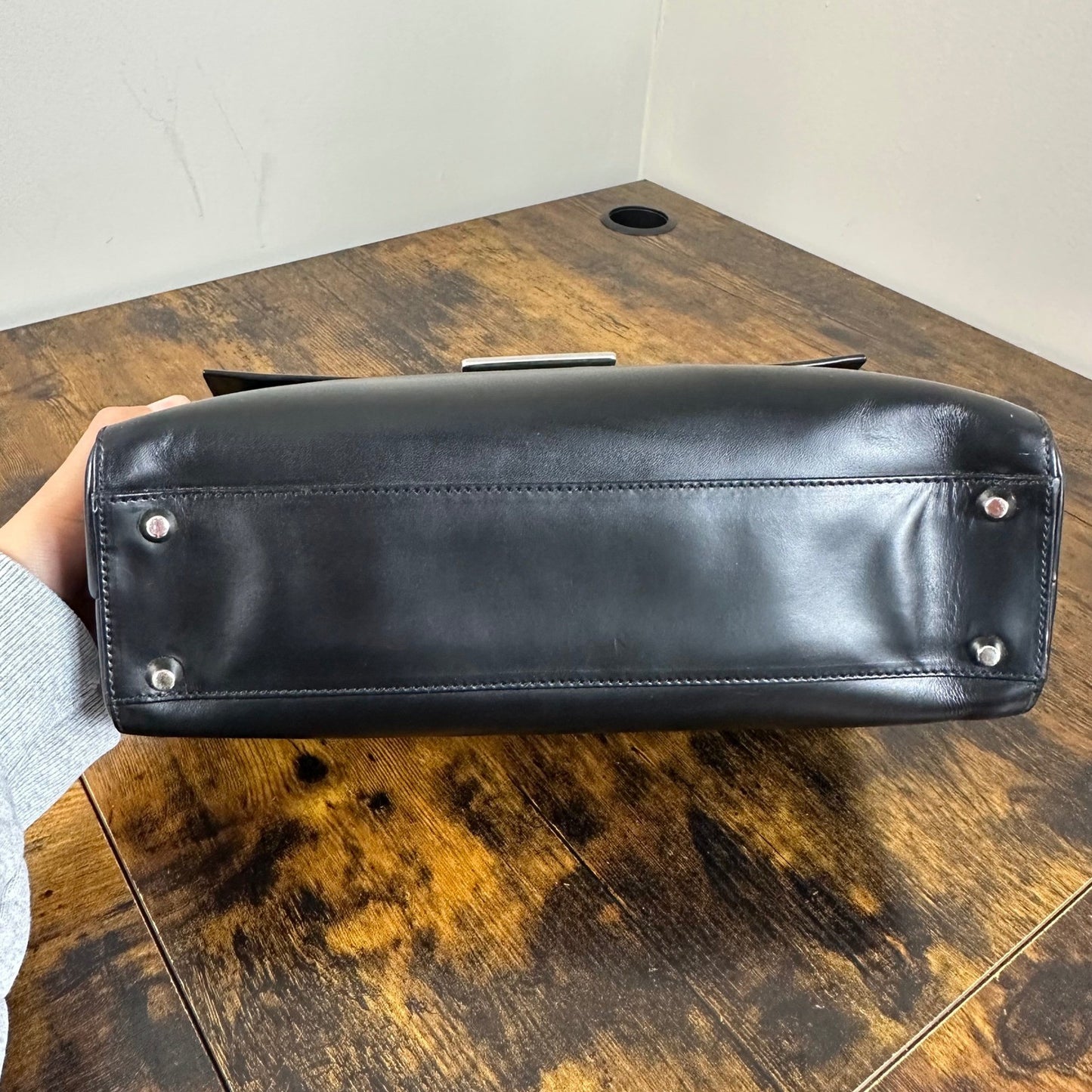 Prada Milano Vitello Lissato Black Leather Top Handle Bag Authentic Designer