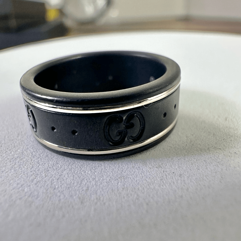 Gucci Icon GG Black Synthetic Corundum Ring Size 5