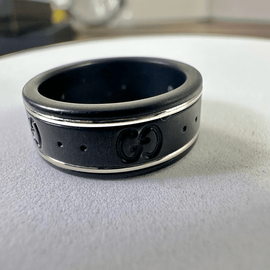 Gucci Icon GG Black Synthetic Corundum Ring Size 5