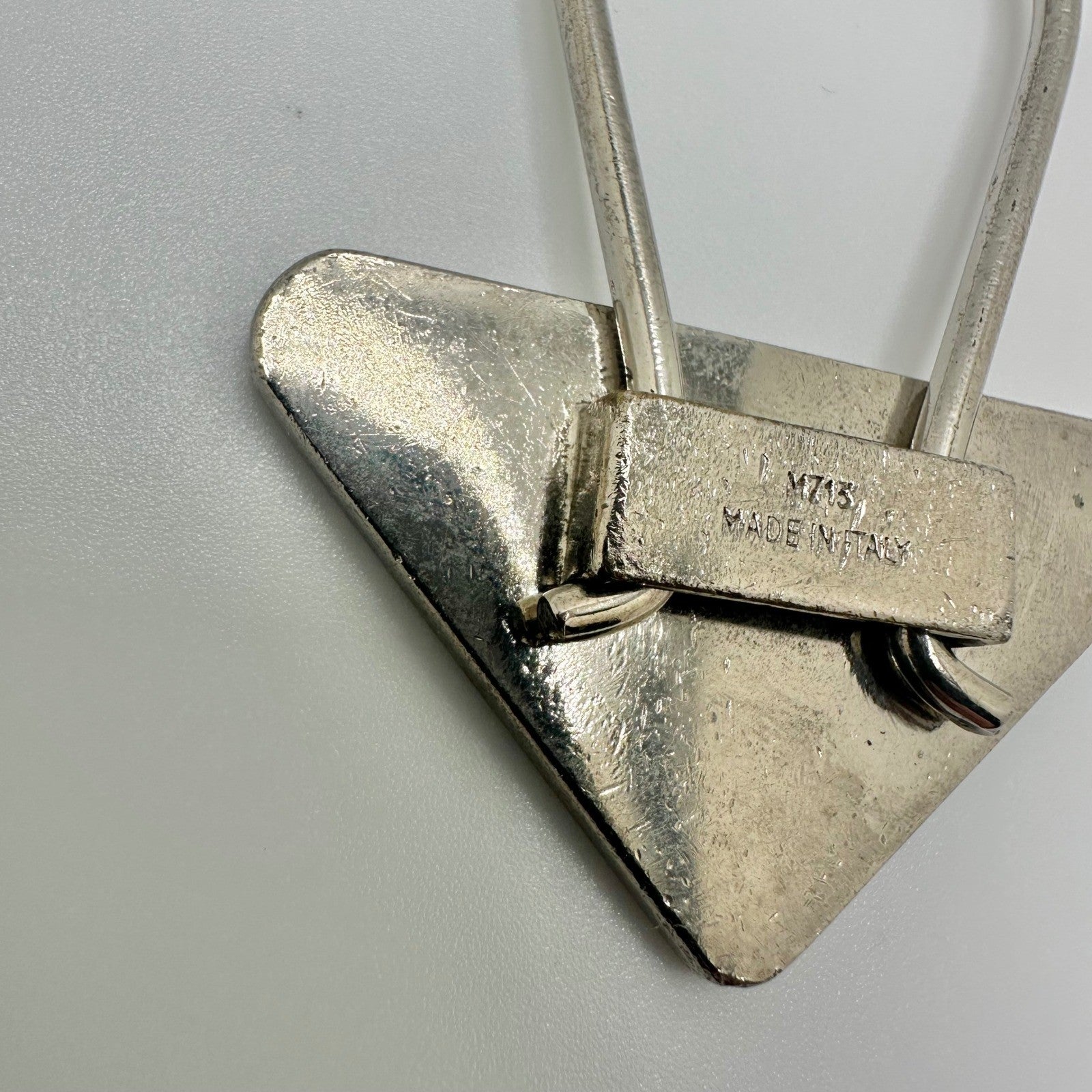 Authentic Prada Triangle Logo Key Ring Keychain Yellow Enamel Silver Tone