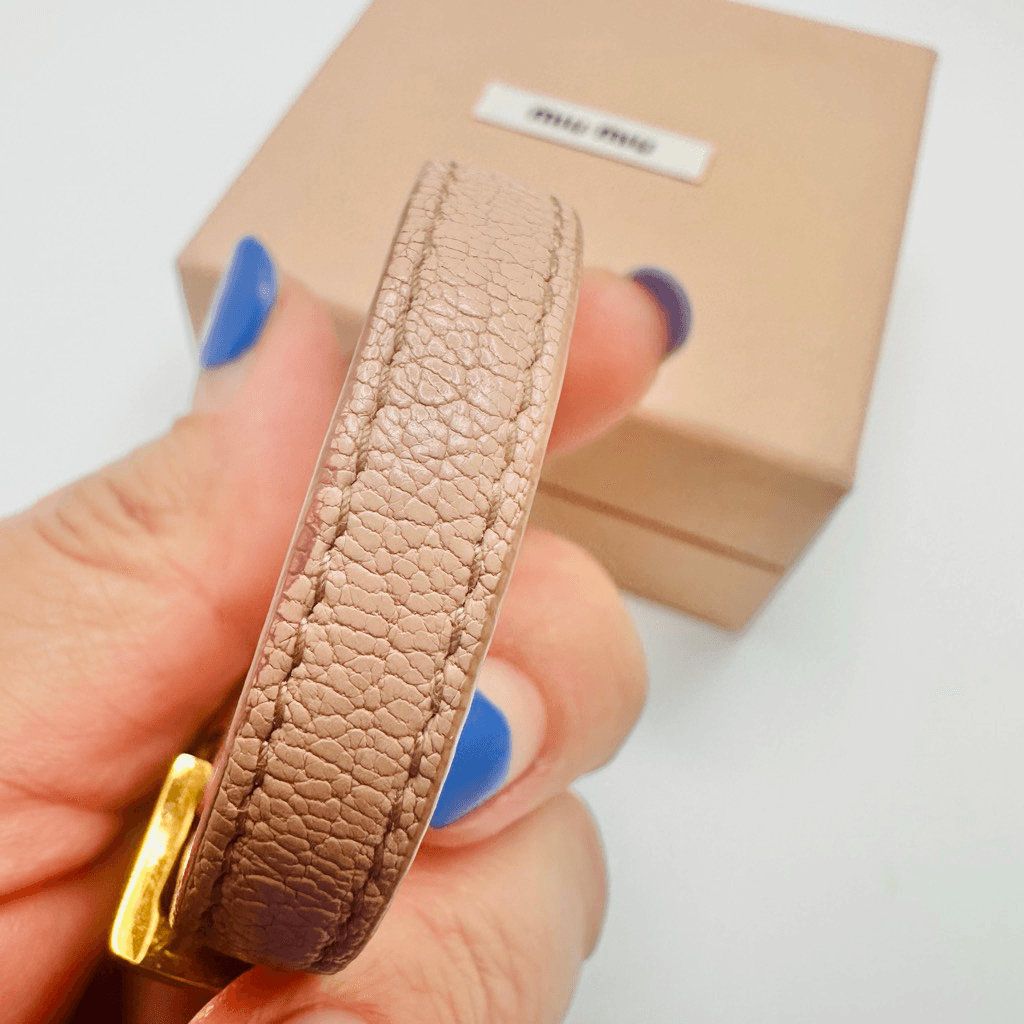 Miu Miu Heart Charm Pink Leather Bracelet With Box