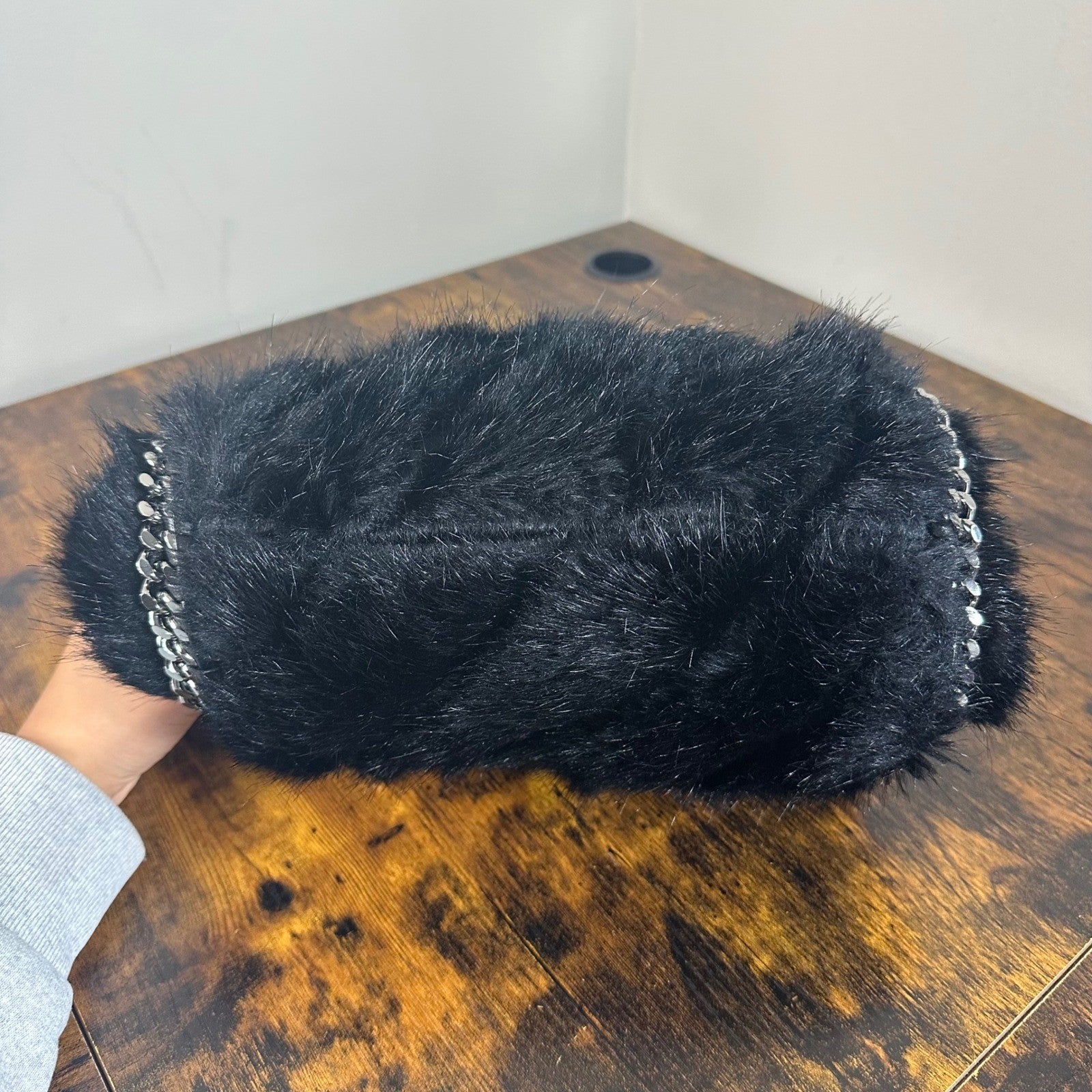 Stella McCartney Fur Free Fur Black Quilted Chain Shoulder Bag