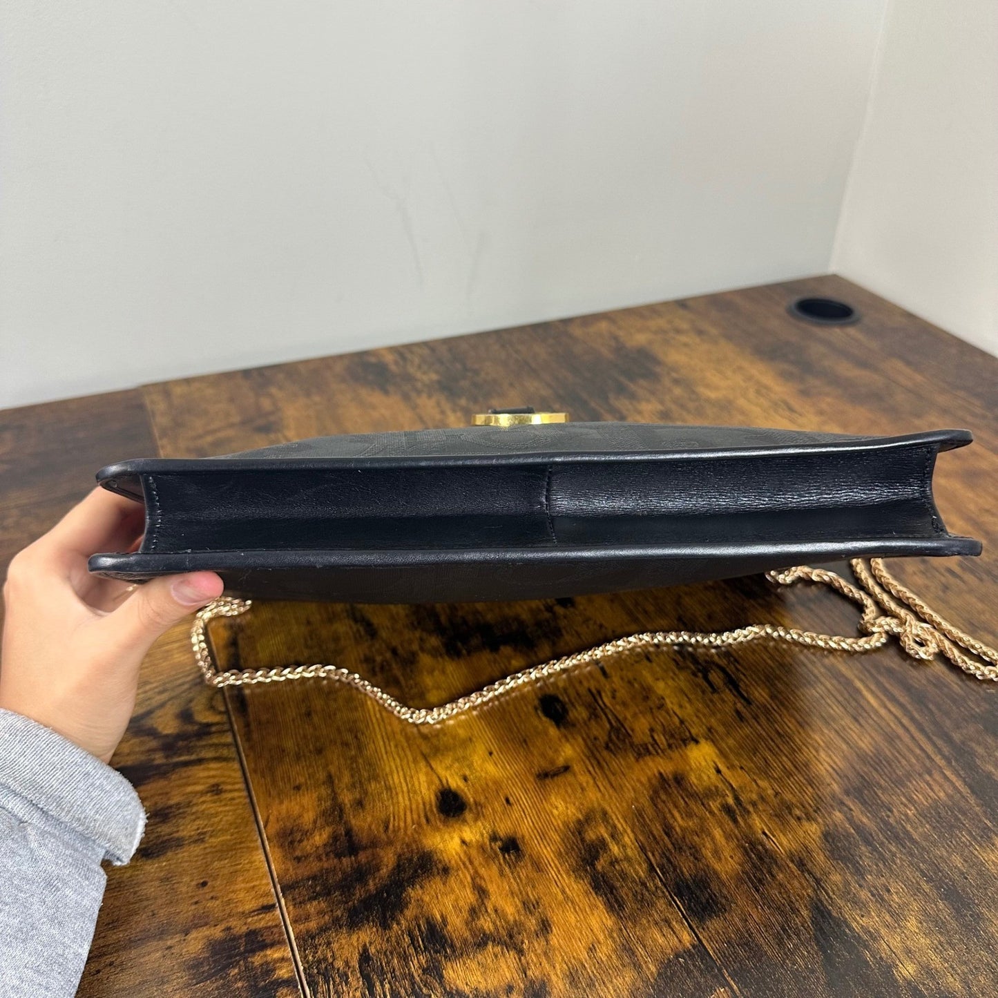 Vintage Christian Dior Monogram Chain Shoulder Bag Black Clutch