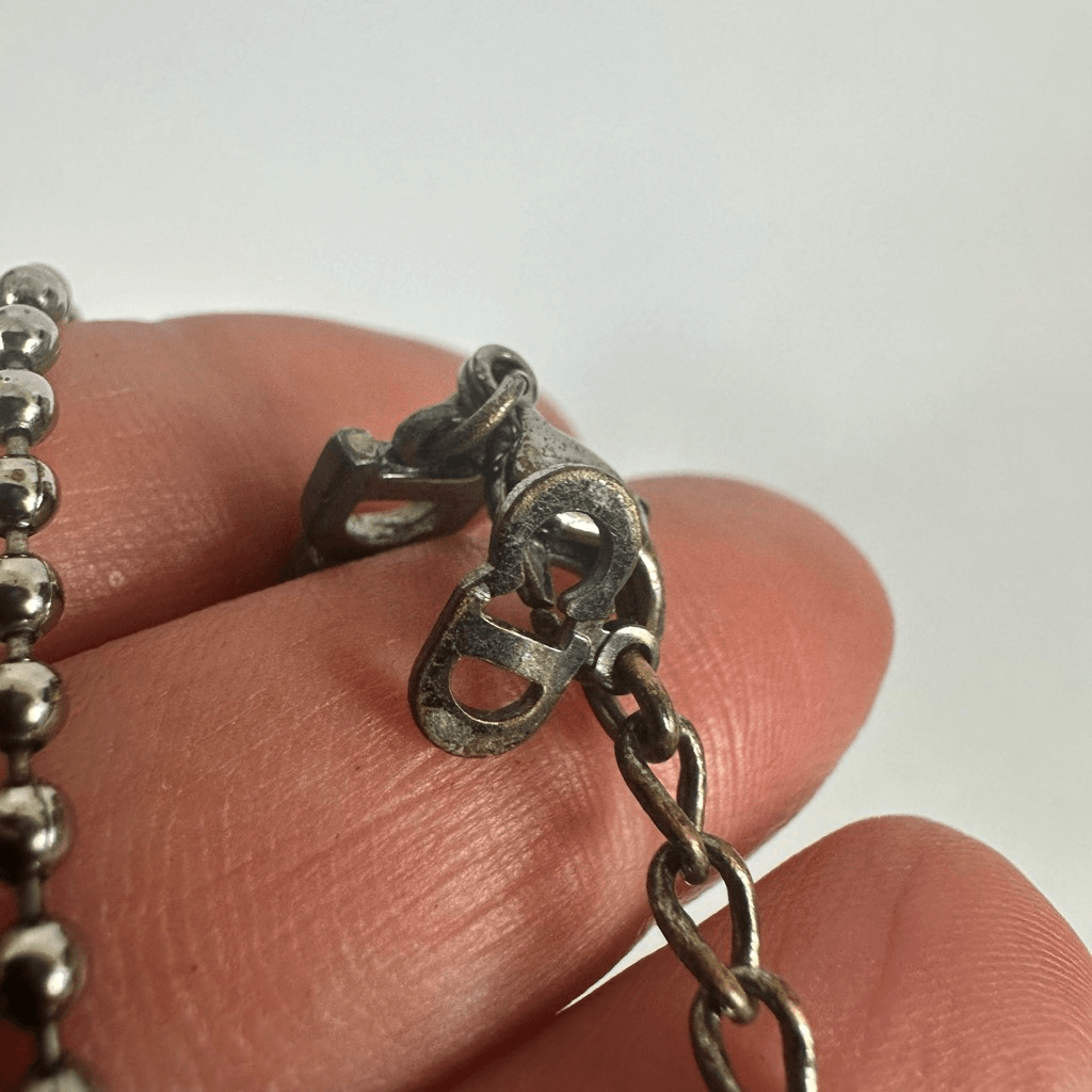 Christian Dior Silver Tone Dog Tag Ball Chain Pendant Necklace