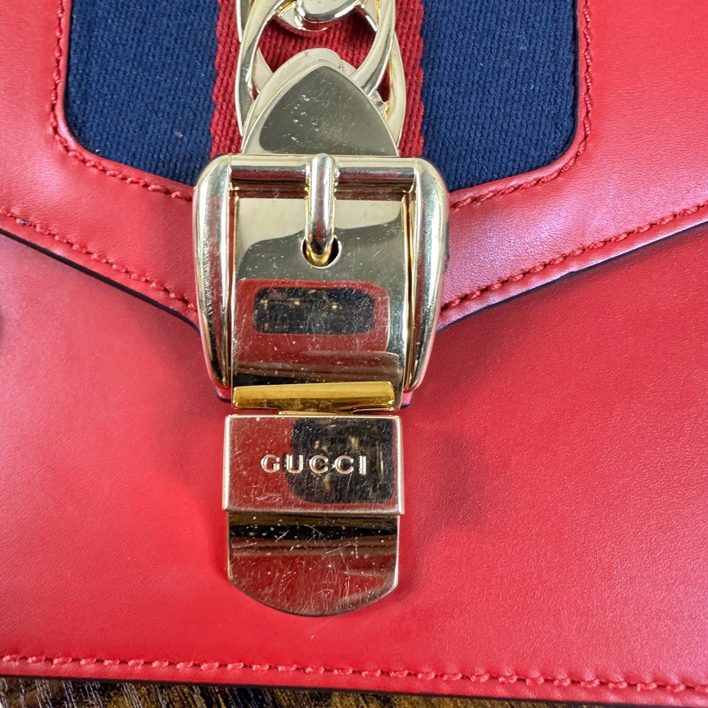 Gucci Sylvie Red Leather Chain Shoulder Bag Mini