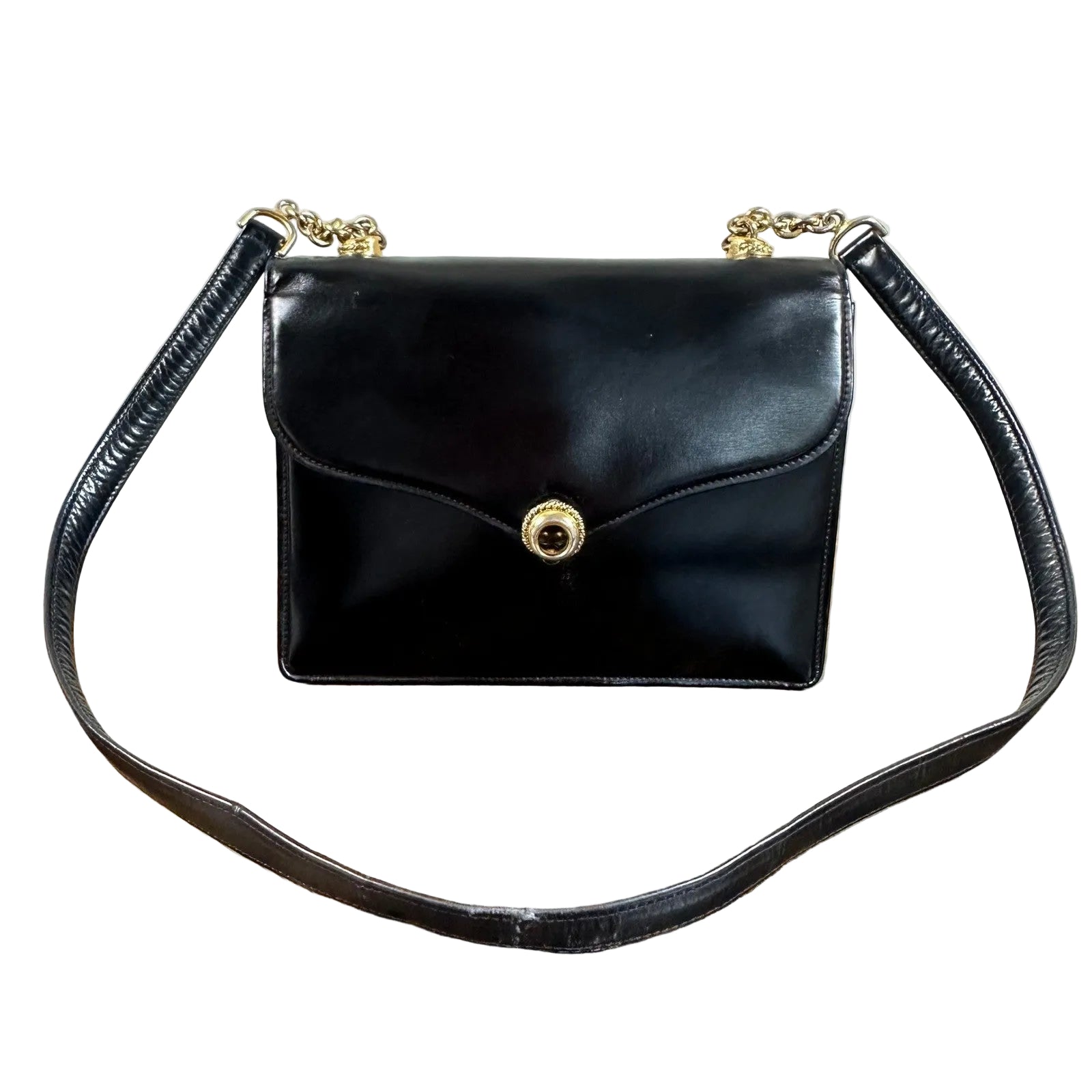 Vintage Gucci Black Leather Flap Chain Shoulder Handbag Evening Bag Authentic