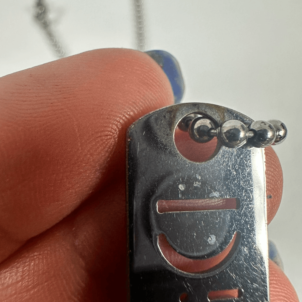 Christian Dior Silver Tone Dog Tag Ball Chain Pendant Necklace