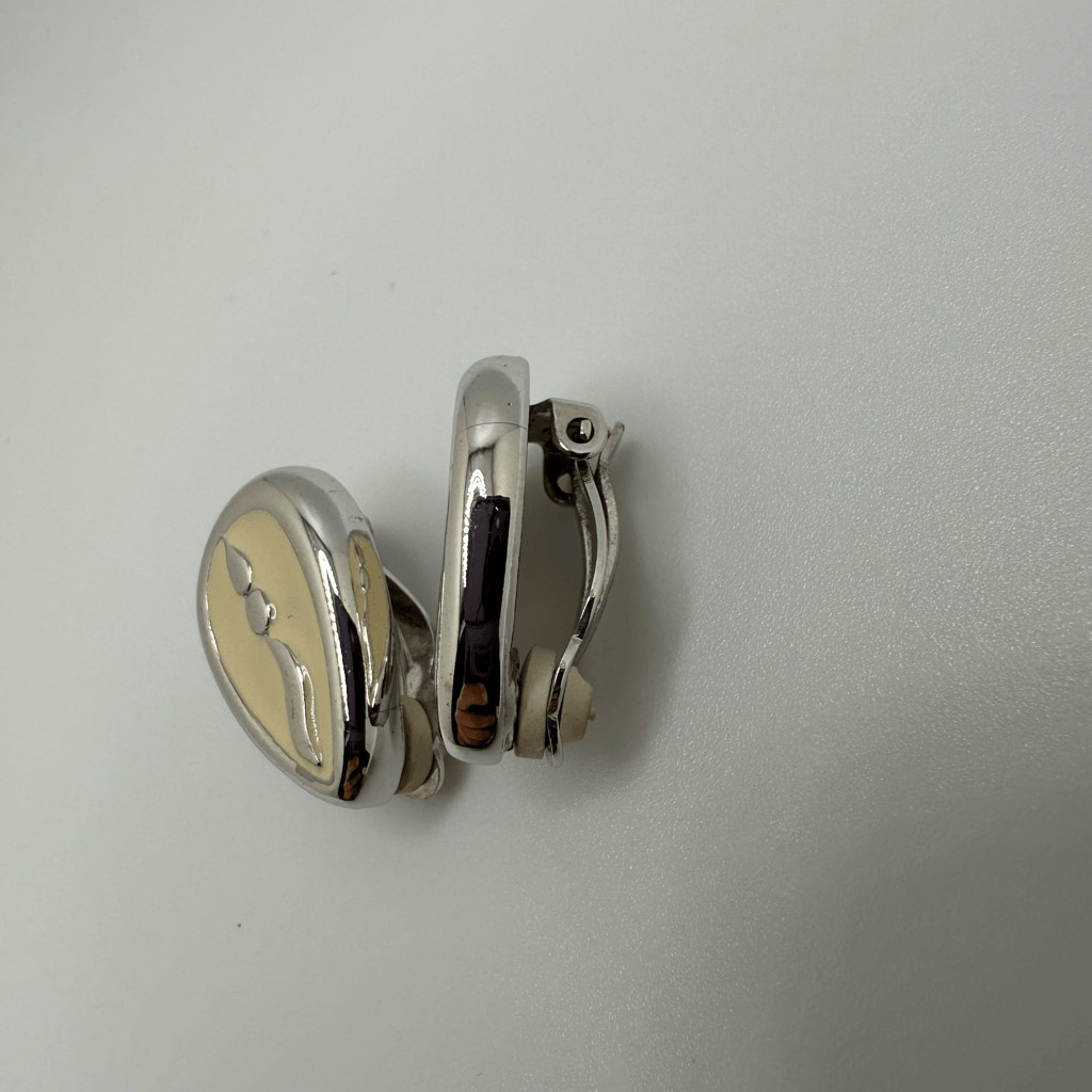 Givenchy Vintage Enamel Silver Tone Clip On Earrings