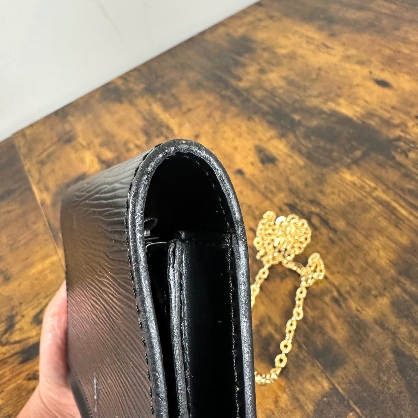 Louis Vuitton Epi Leather Belt Waist Bag Black Gold Chain Shoulder Bag