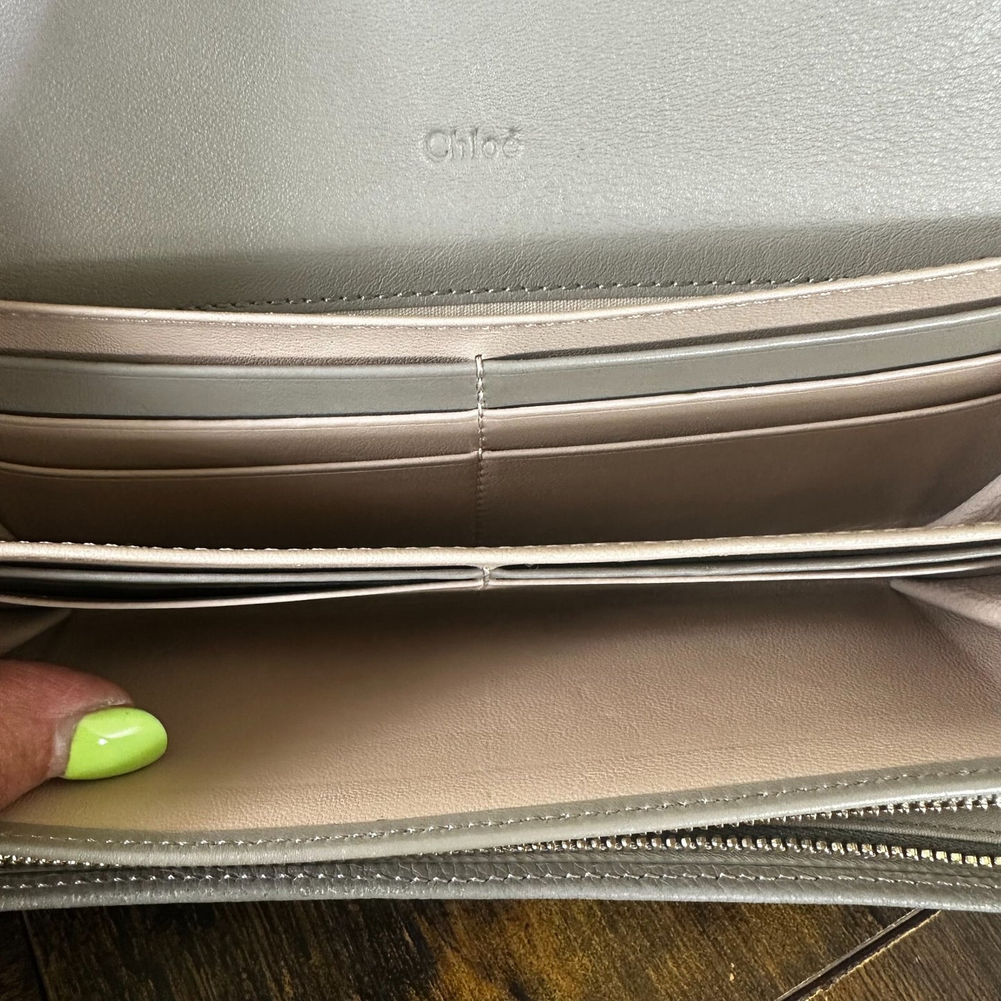 Chloe Indy Long Wallet With Flap Gray Leather