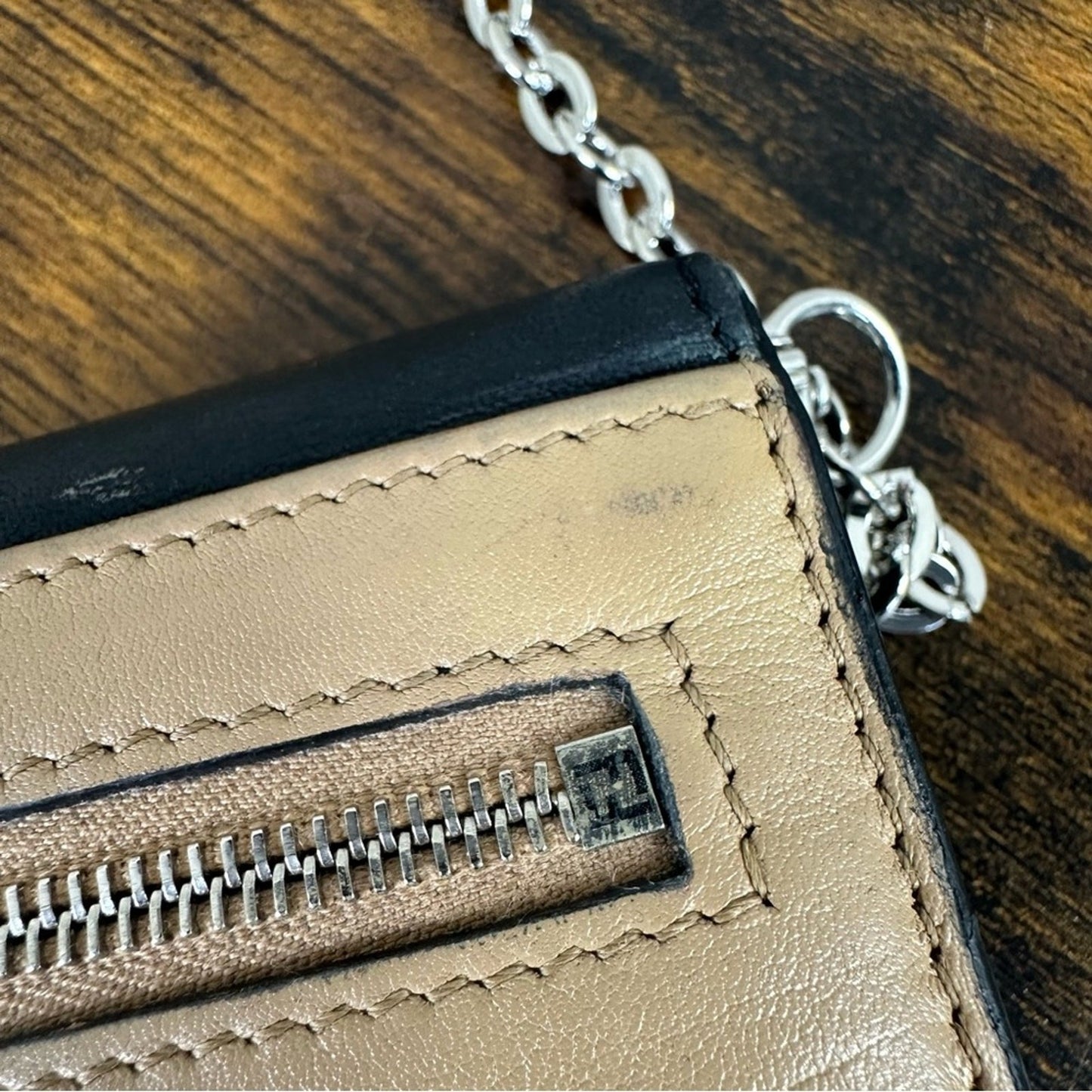 Fendi Leather Envelope Wallet Black Beige Authentic