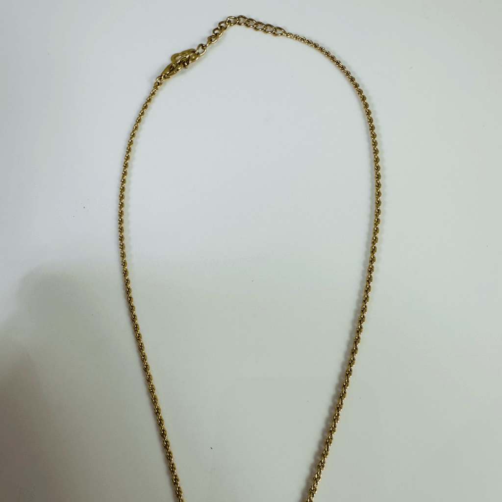 Christian Dior CD Logo Faux Pearl Pendant Necklace Gold Tone