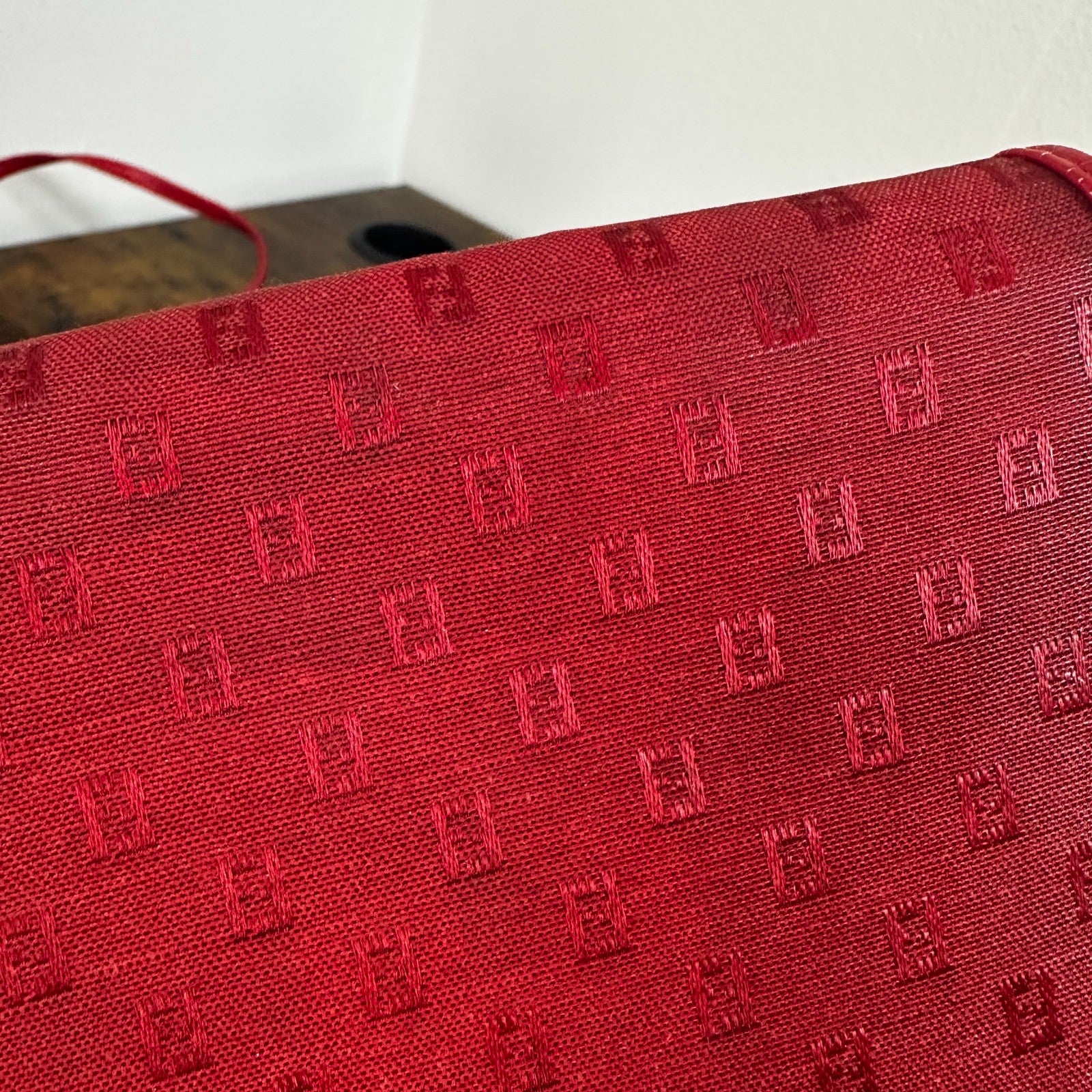 Fendi Red Monogram Logo Pattern Square Shoulder Bag Crossbody Purse Made In Ital