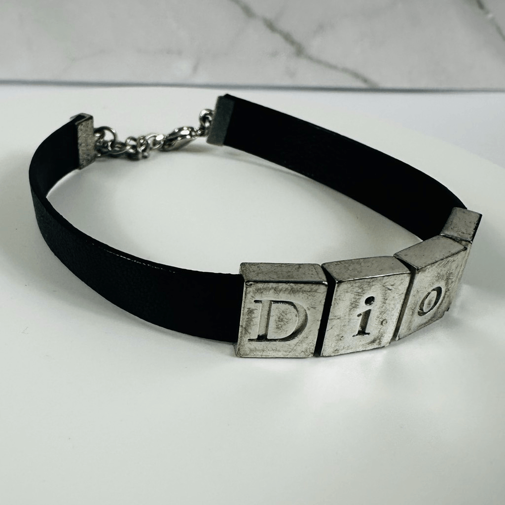 Christian Dior Leather Silver Tone Adjustable Bracelet
