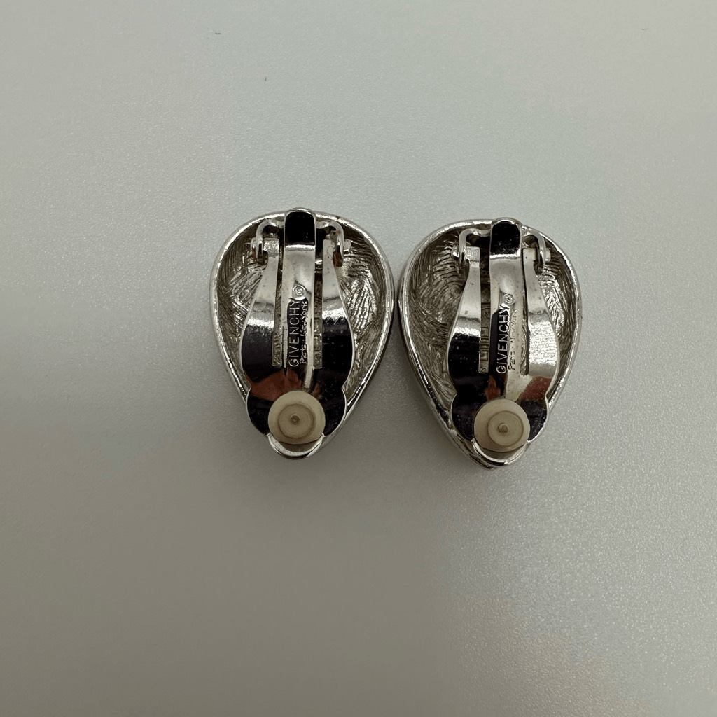 Givenchy Vintage Enamel Silver Tone Clip On Earrings