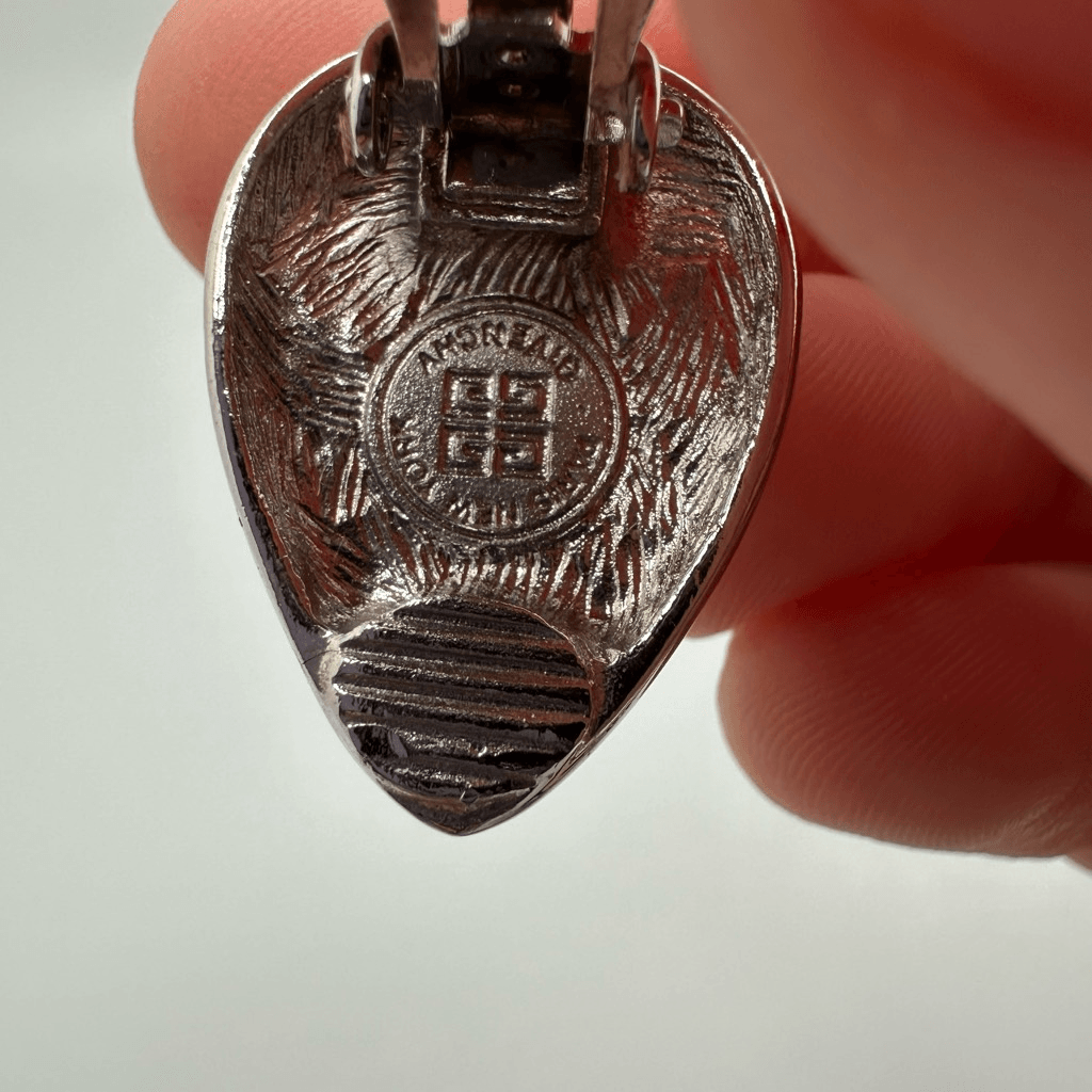 Givenchy Vintage Enamel Silver Tone Clip On Earrings