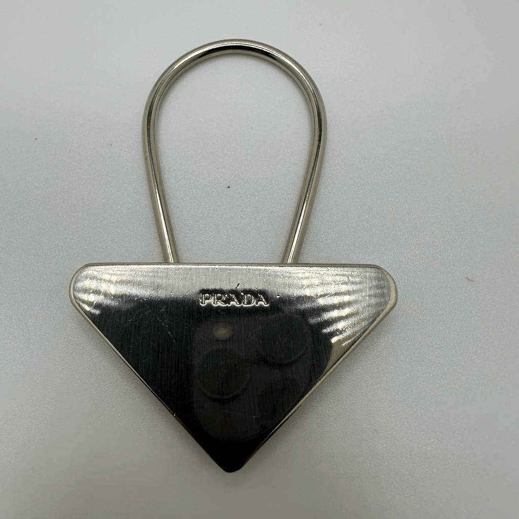 Prada Triangle Silver Tone Key Ring Chain Replacement Lock Bag Charm