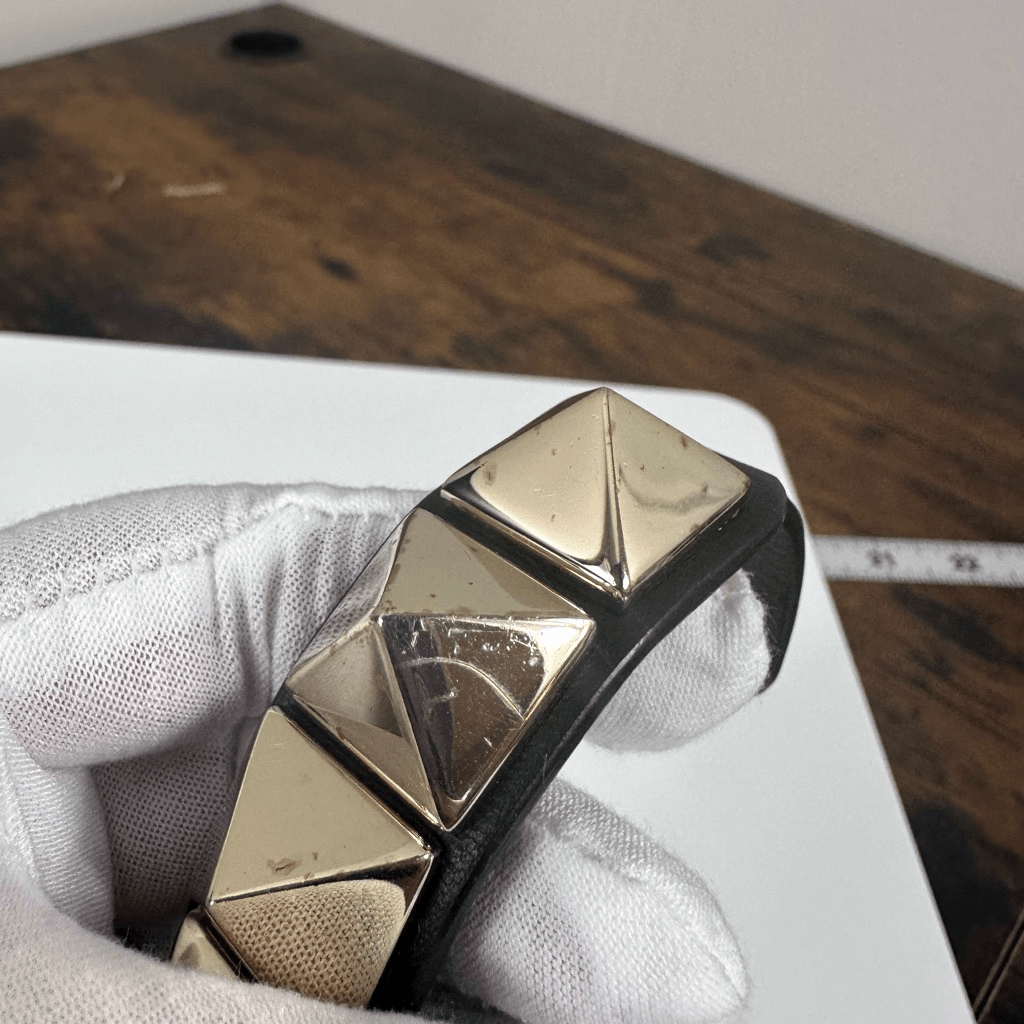 Valentino Garavani Rockstud Leather Bracelet Large Black Gold