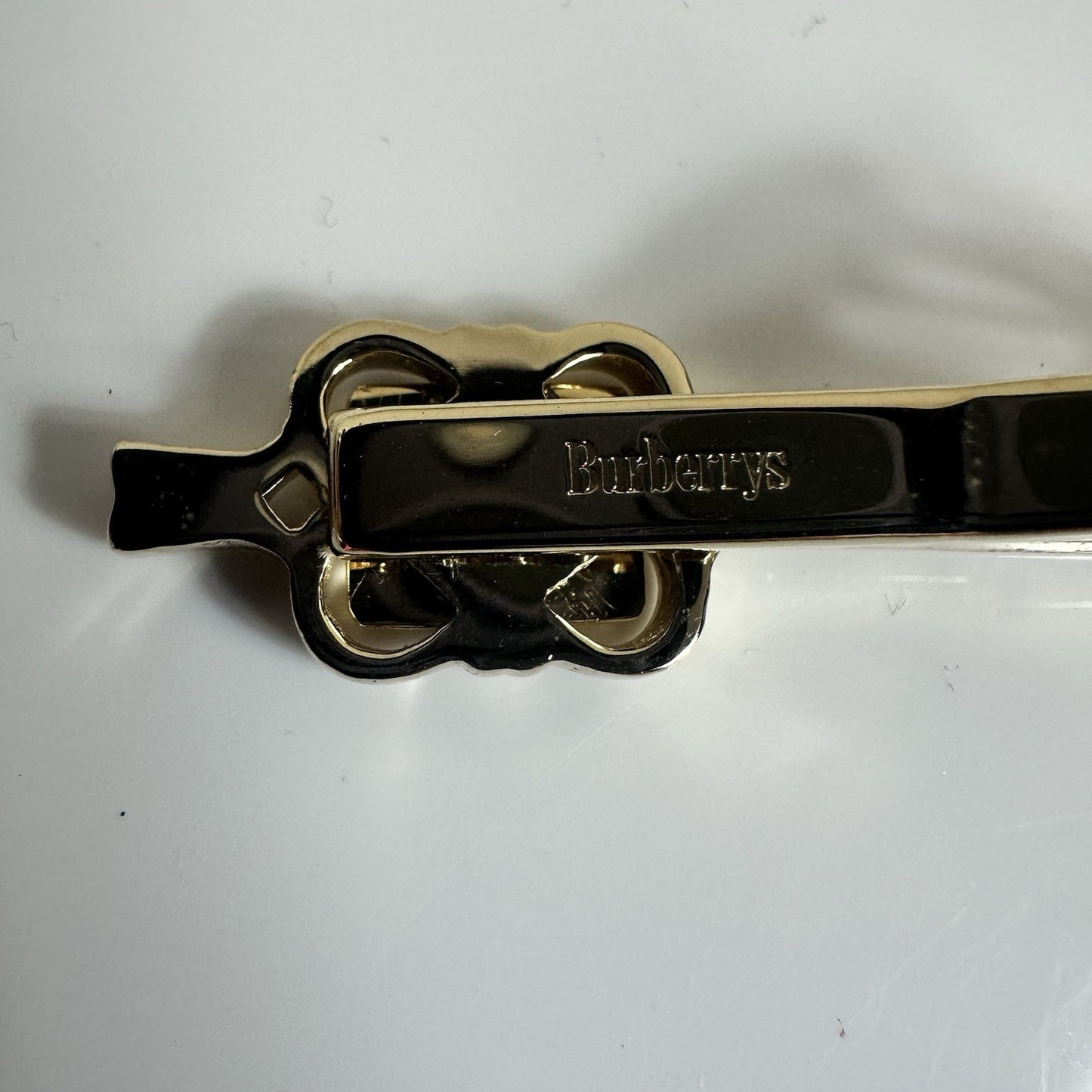 Burberry Knight Vintage Gold Tone Navy Blue Enamel Tie Clip Authentic 