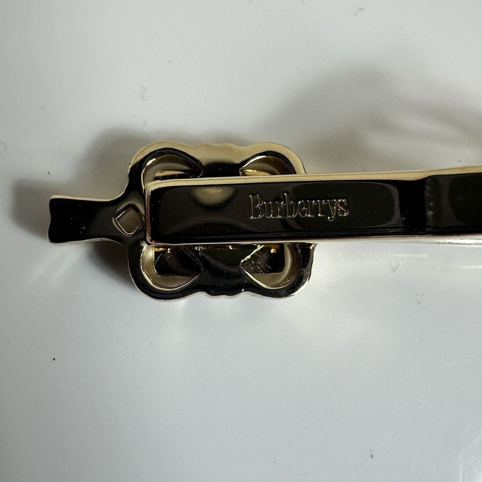 Burberry Knight Vintage Gold Tone Navy Blue Enamel Tie Clip Authentic 