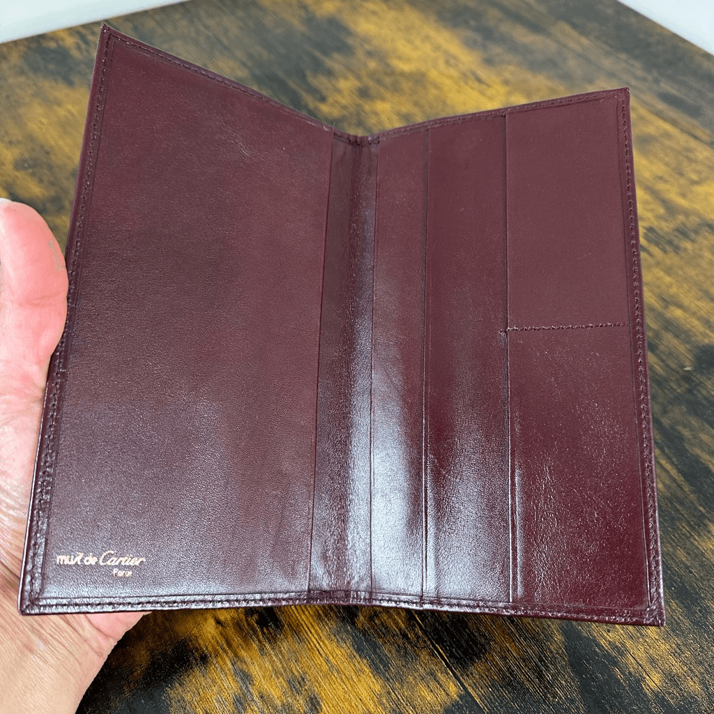 Cartier Vintage Bordeaux Leather Long Bifold Vertical Wallet