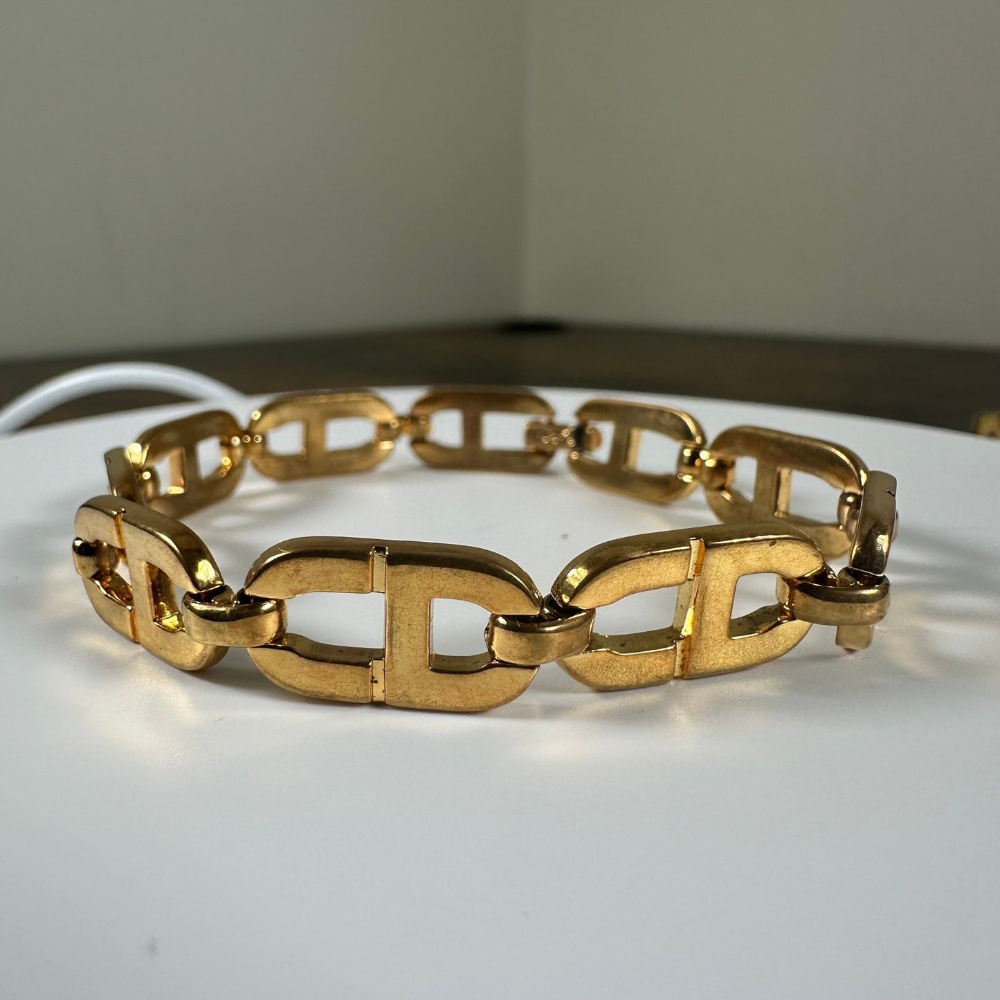 Vintage Christian Dior CD Logo Gold Tone Bracelet