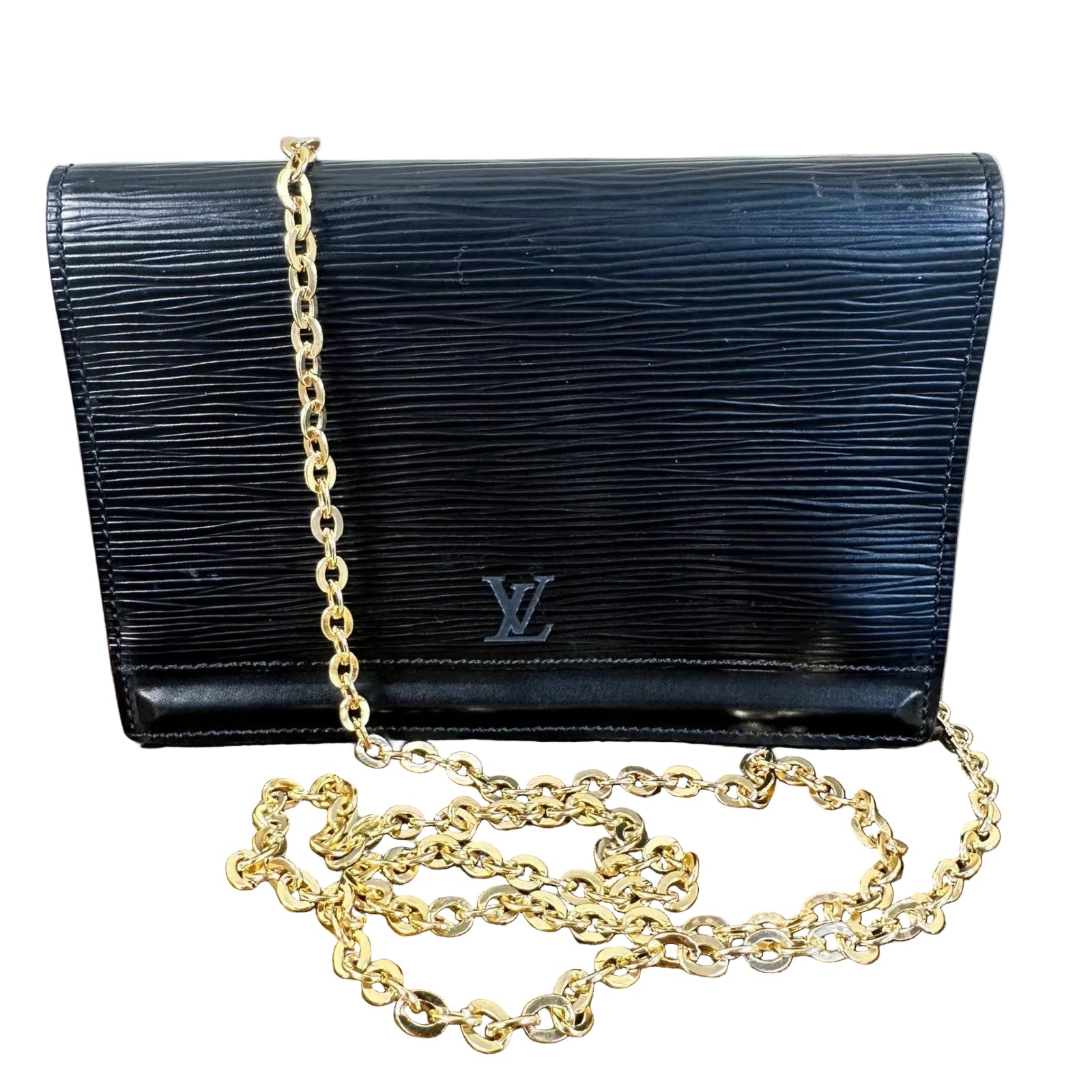 Louis Vuitton Epi Leather Belt Waist Bag Black Gold Chain Shoulder Bag