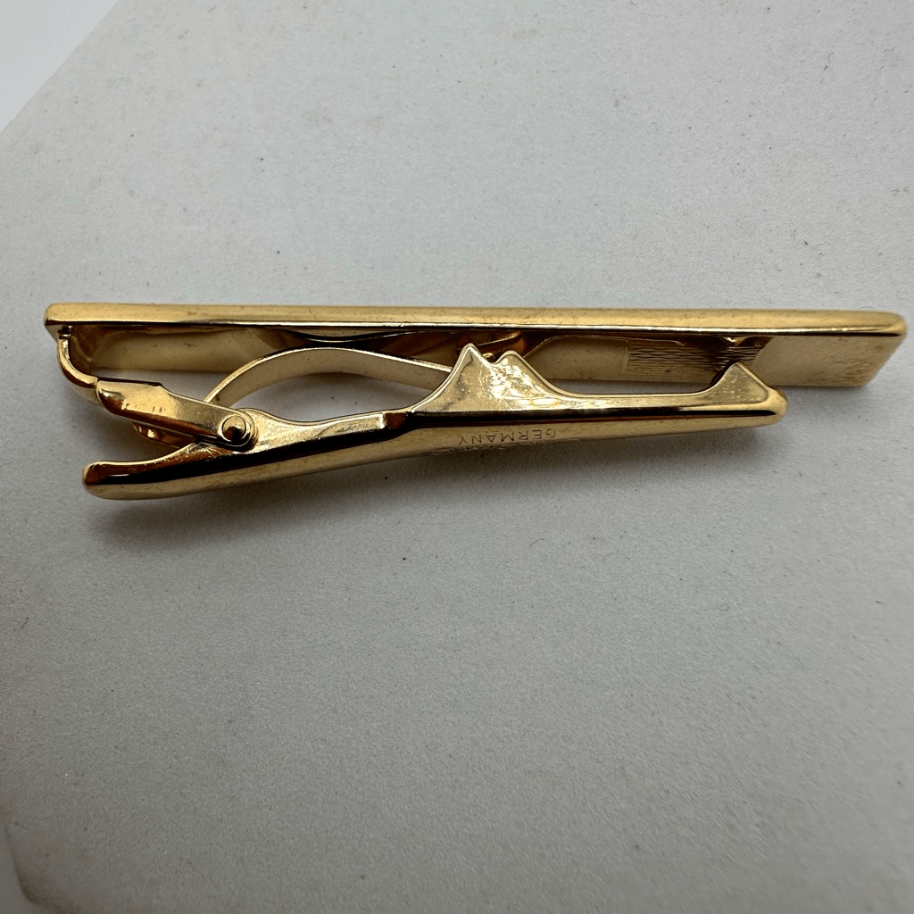 Christian Dior CD Logo Black Enamel Gold Tone Tie Clip