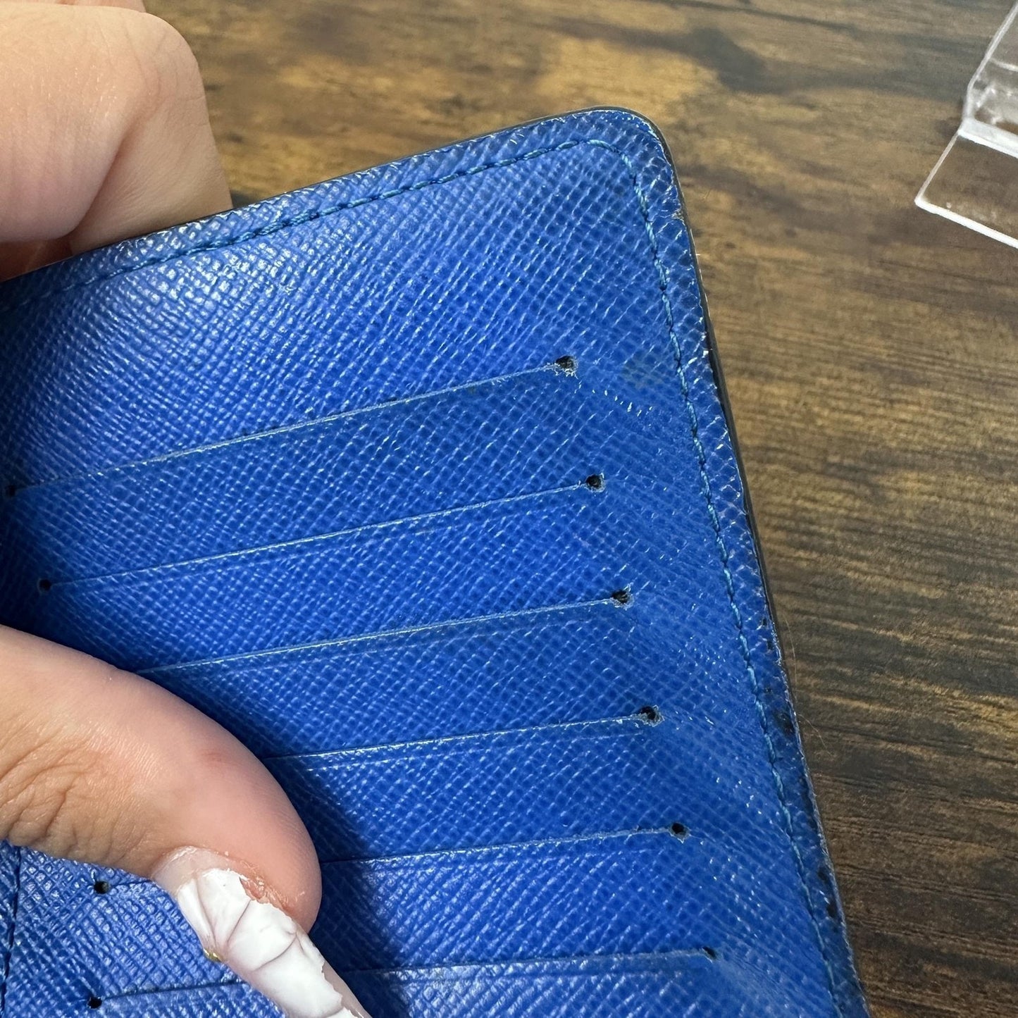 Louis Vuitton Long Wallet Mens One Size Black Blue Leather Bifold France