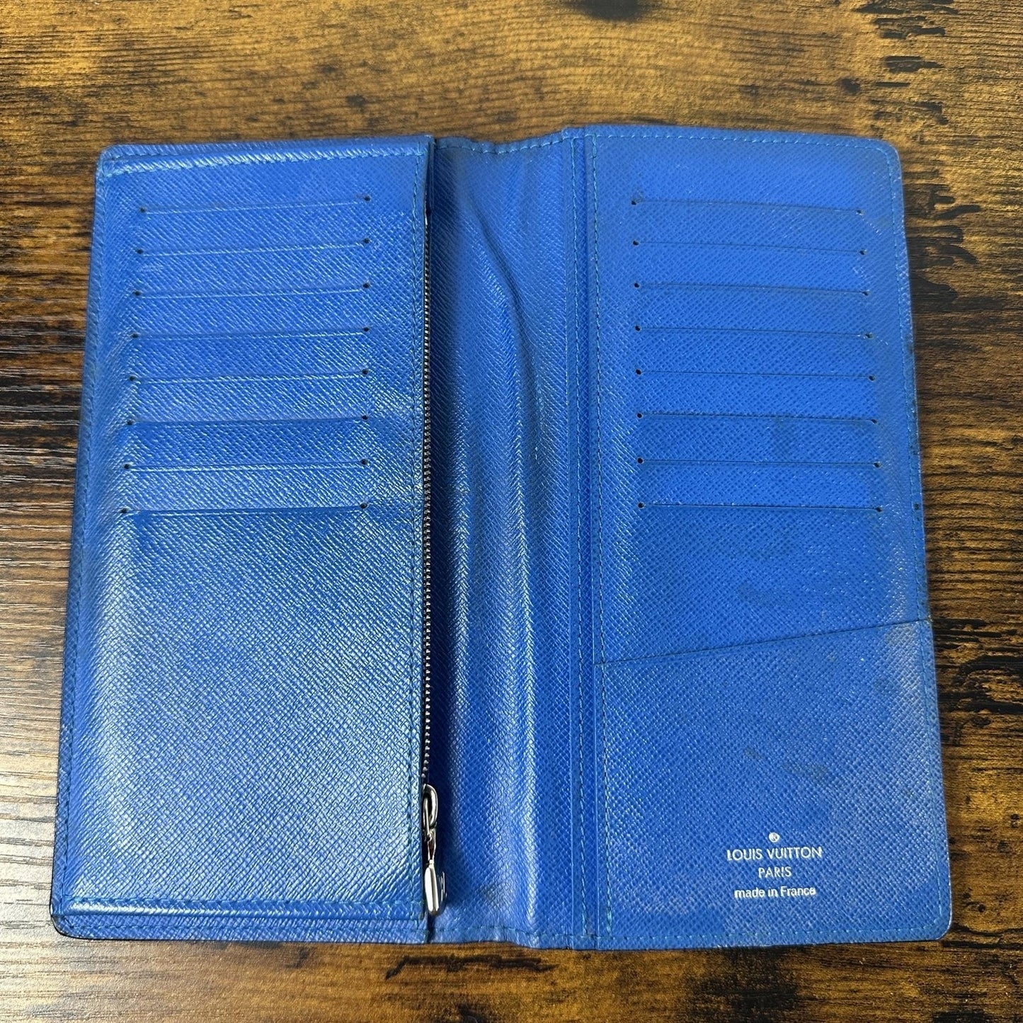 Louis Vuitton Long Wallet Mens One Size Black Blue Leather Bifold France