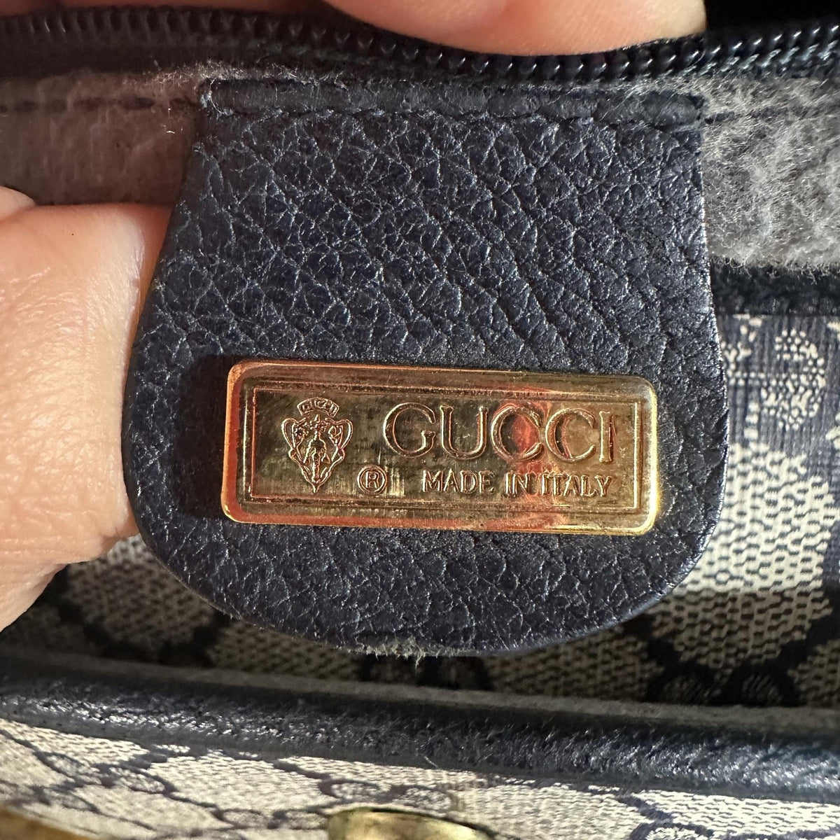 Gucci GG Monogram Vintage Crossbody Bag Medium Beige Blue Canvas Italy