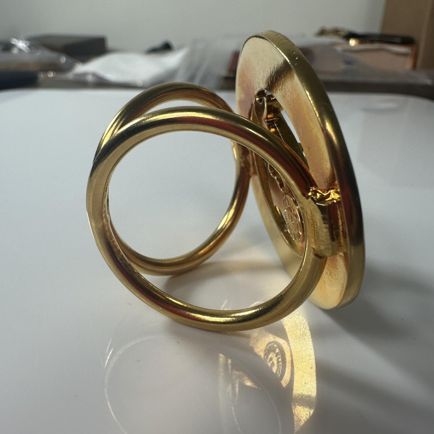 CELINE Scarf Ring Gold Tone Vintage Saxophone Logo Round Made In Italy