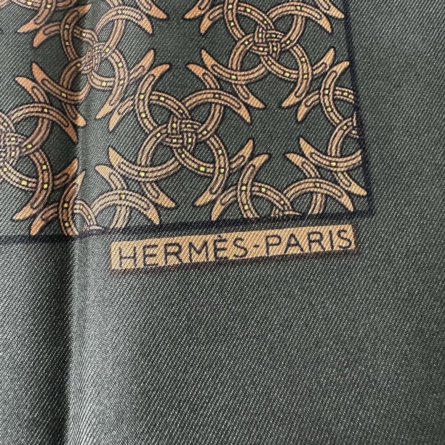 Hermes Silk Square Scarf 16.5” Green Twill Geometric Pattern Print