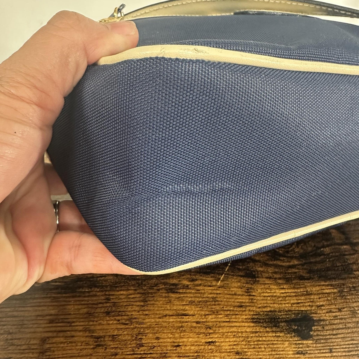 Celine Vintage Crossbody Bag Medium Navy Blue Canvas Leather Italy Classic