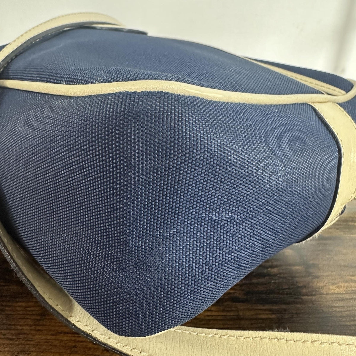 Celine Vintage Crossbody Bag Medium Navy Blue Canvas Leather Italy Classic