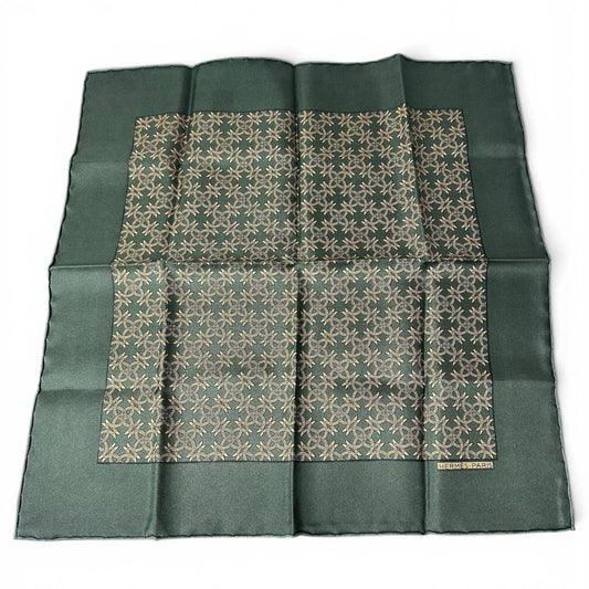 Hermes Silk Square Scarf 16.5” Green Twill Geometric Pattern Print