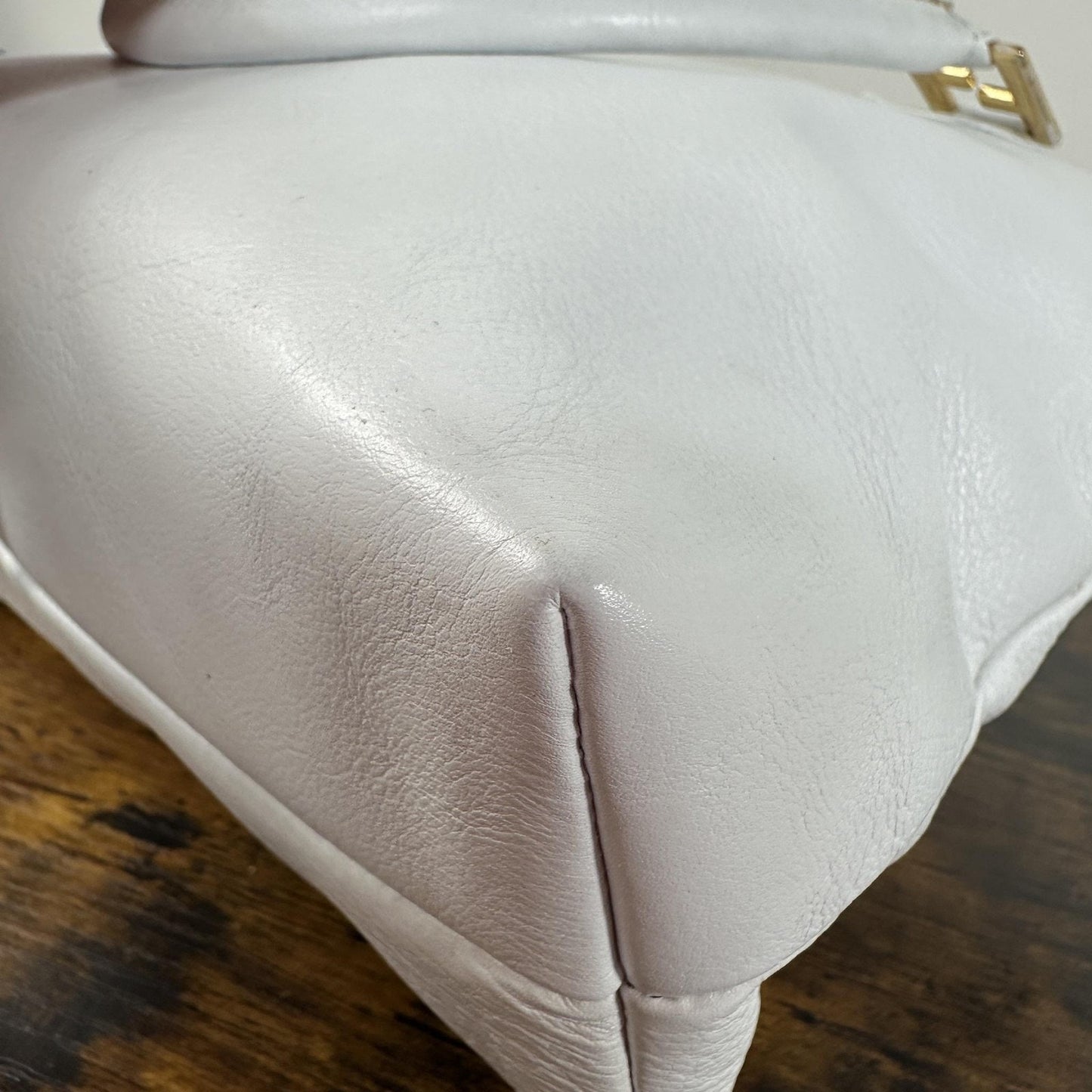 Fendi Vintage Satchel Bag Womens Medium White Leather Italy Top Handle FF