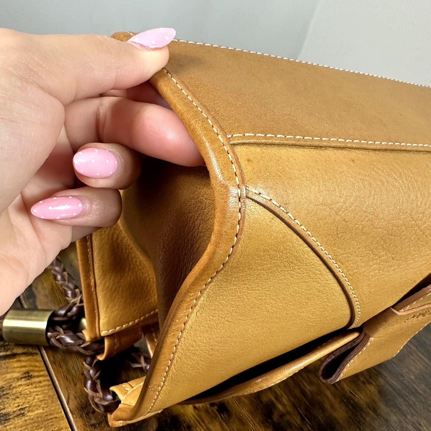 Chloe Ethel Braided Handle Shoulder Bag Purse Camel Tan Leather Vintage