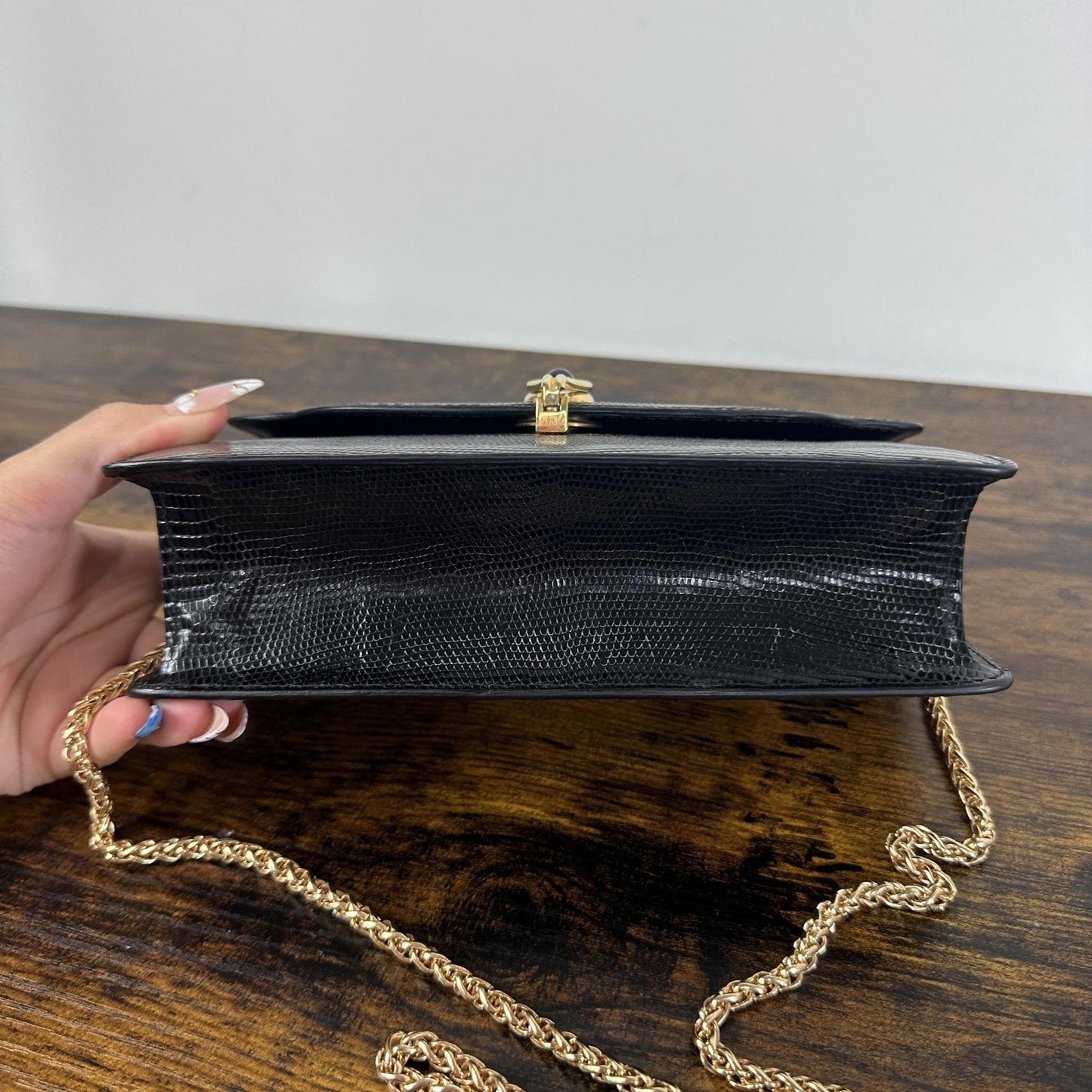 Gucci Lapis Lazuli Lizard Skin Vintage Bag Small Black Leather Italy