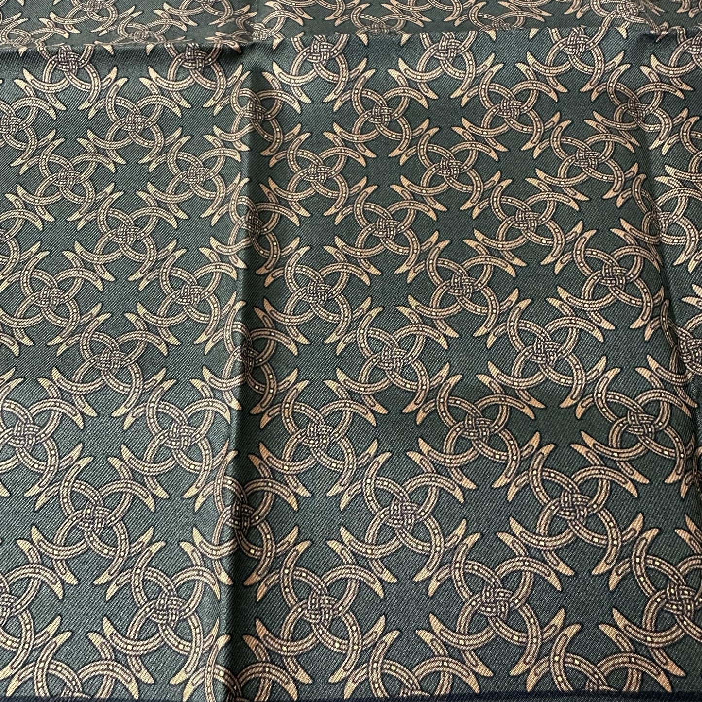 Hermes Silk Square Scarf 16.5” Green Twill Geometric Pattern Print