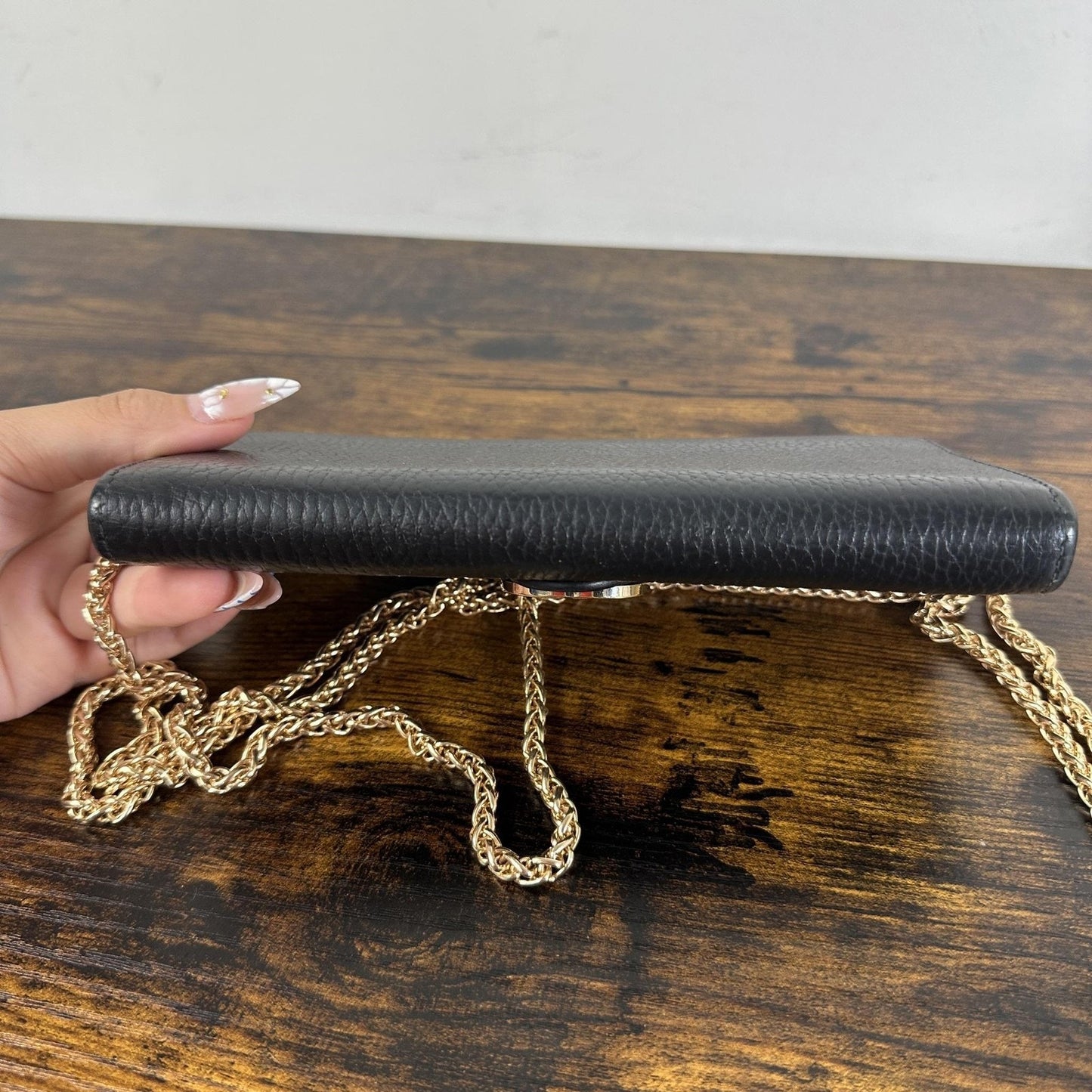Gucci Interlocking G Wallet Crossbody Womens Small Black Leather Chain Strap