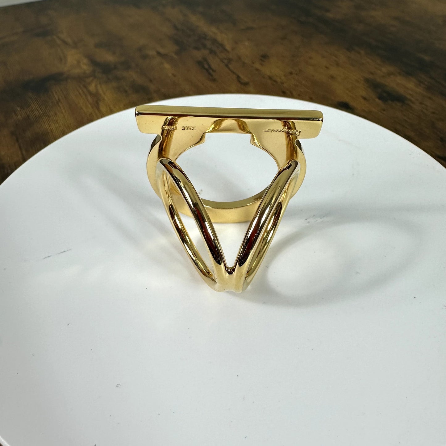 Salvatore Ferragamo Gancini Gold Tone Scarf Ring