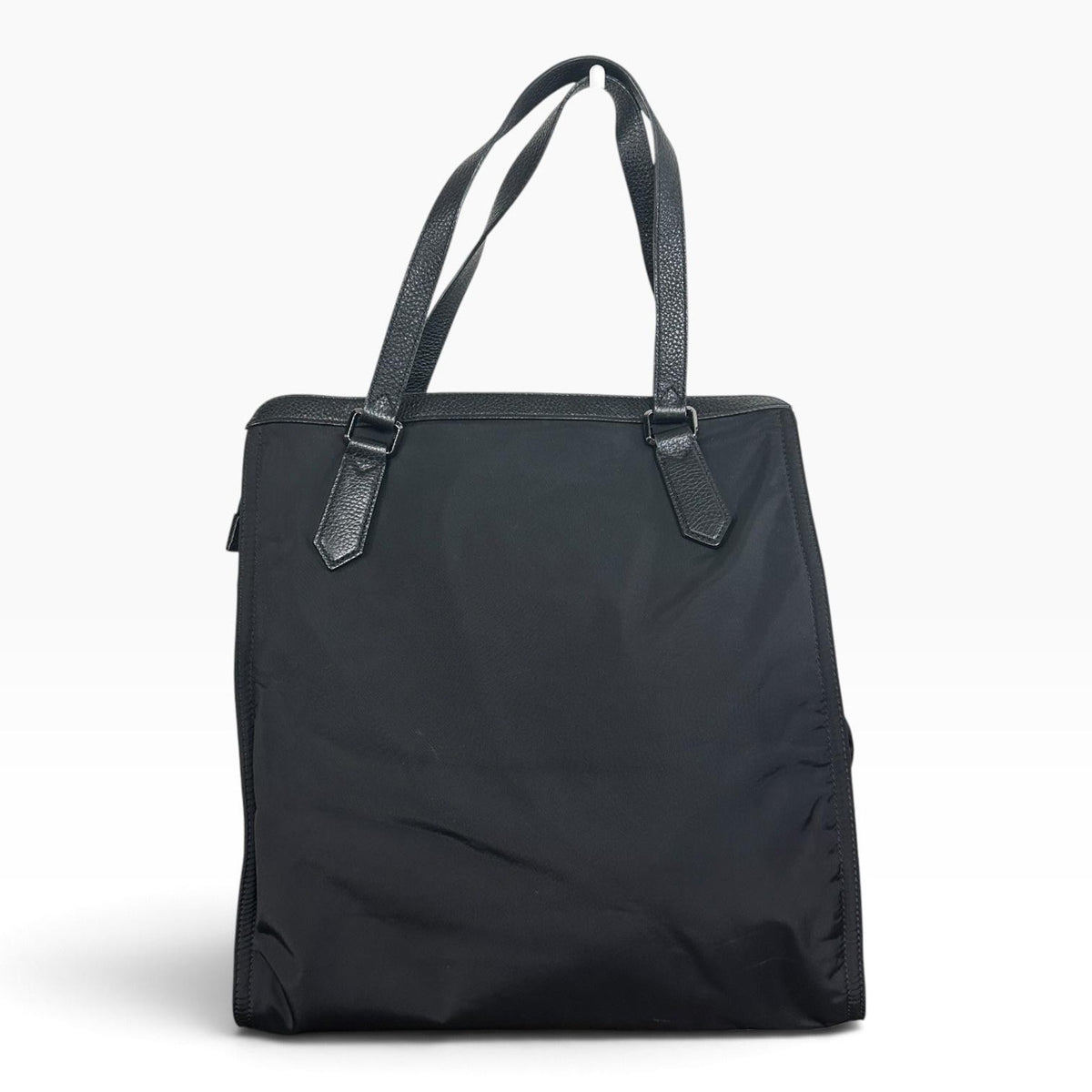 Burberry Tote Bag Womens Large Black Nylon Leather Logo Shoulder Zip Top Handle