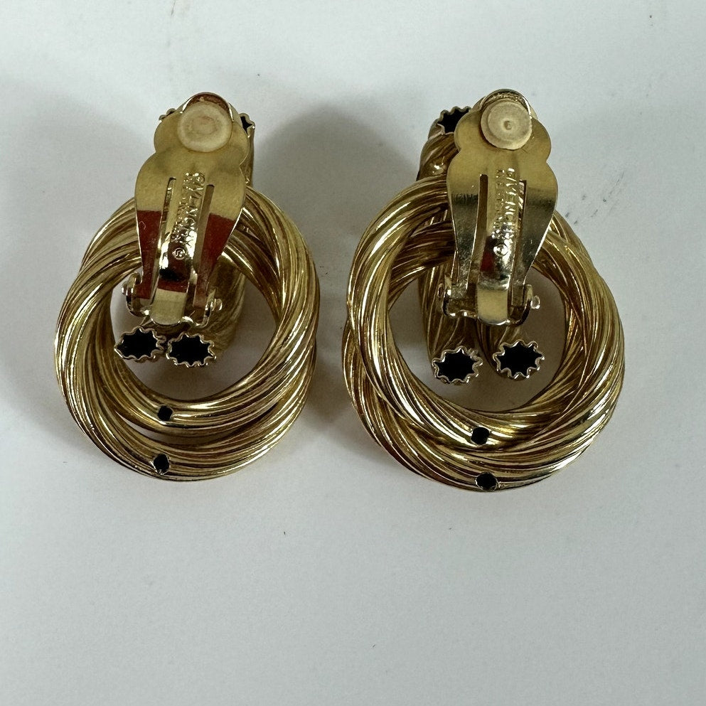 Vintage GIVENCHY Gold Tone Rope Knot Clip-On Earrings Signed Paris New York