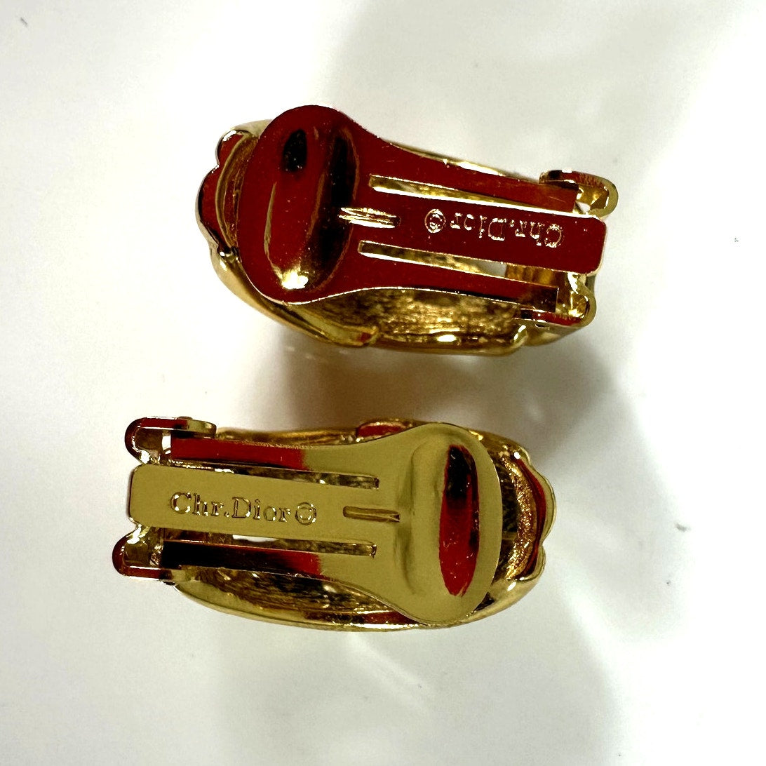 Christian Dior Vintage Gold Tone Half Hoop Clip On Earrings Vintage Authentic