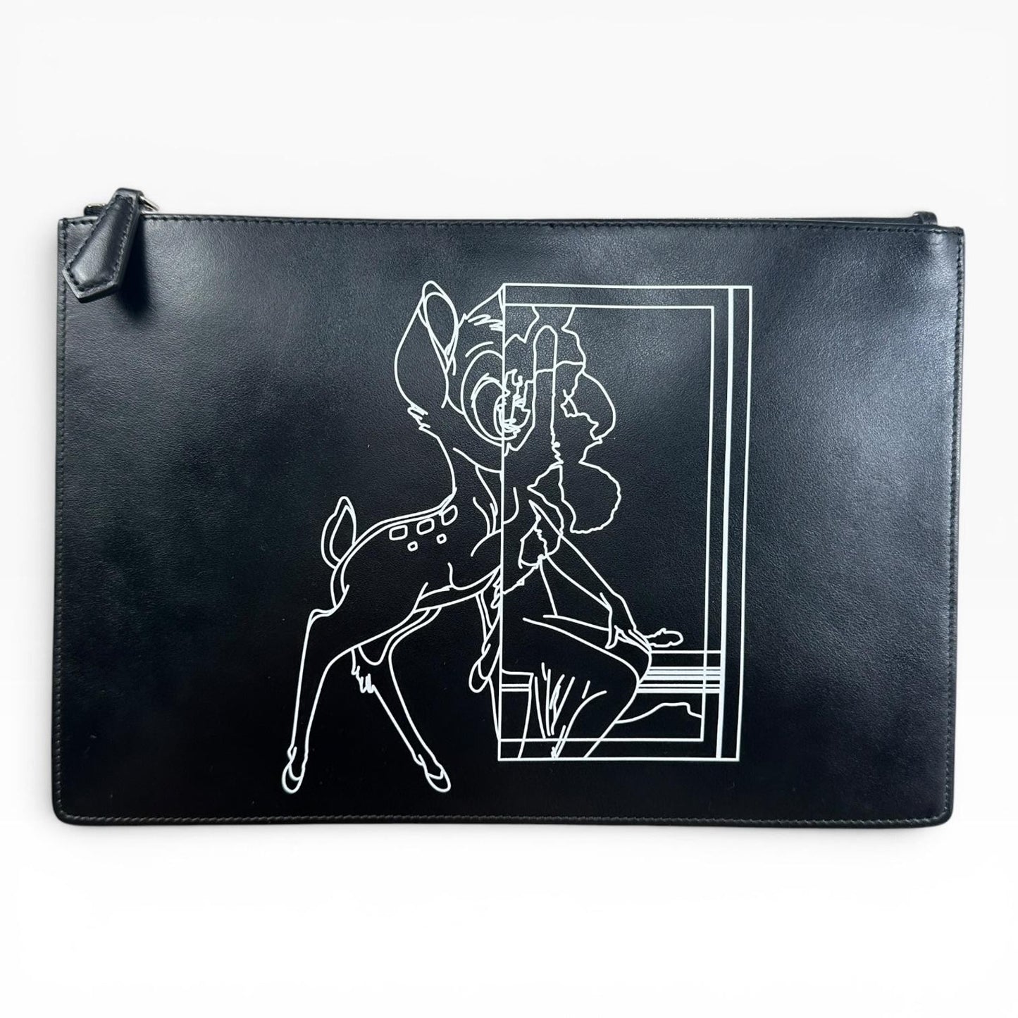 Givenchy Bambi Clutch Bag Womens Large Black Leather Romania Zip Pouch Graphic