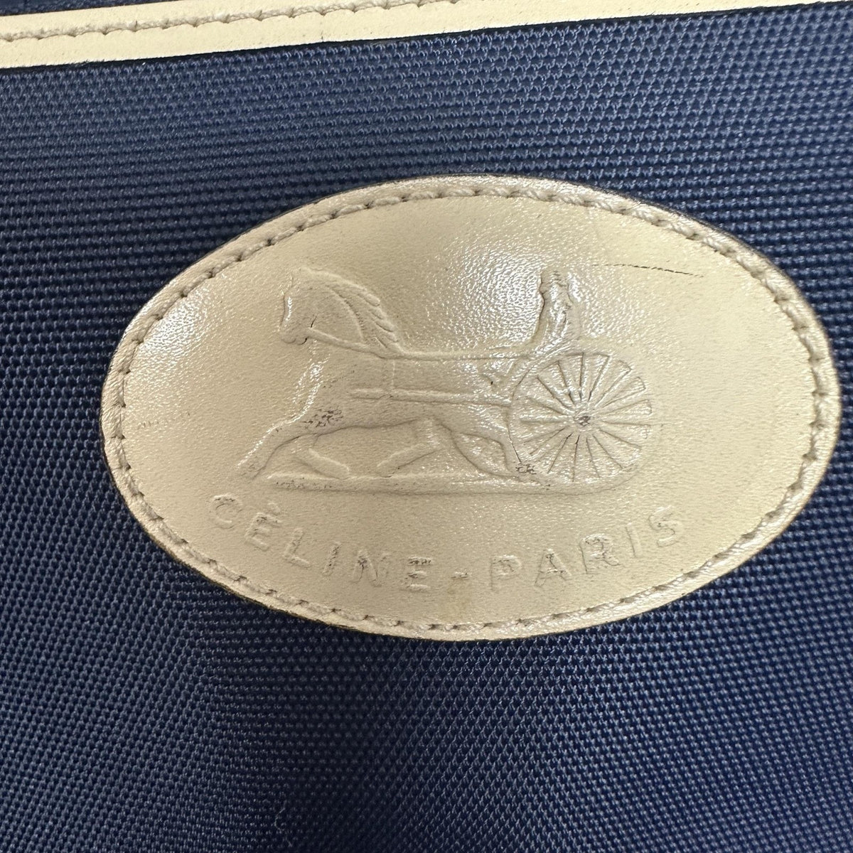 Celine Vintage Crossbody Bag Medium Navy Blue Canvas Leather Italy Classic